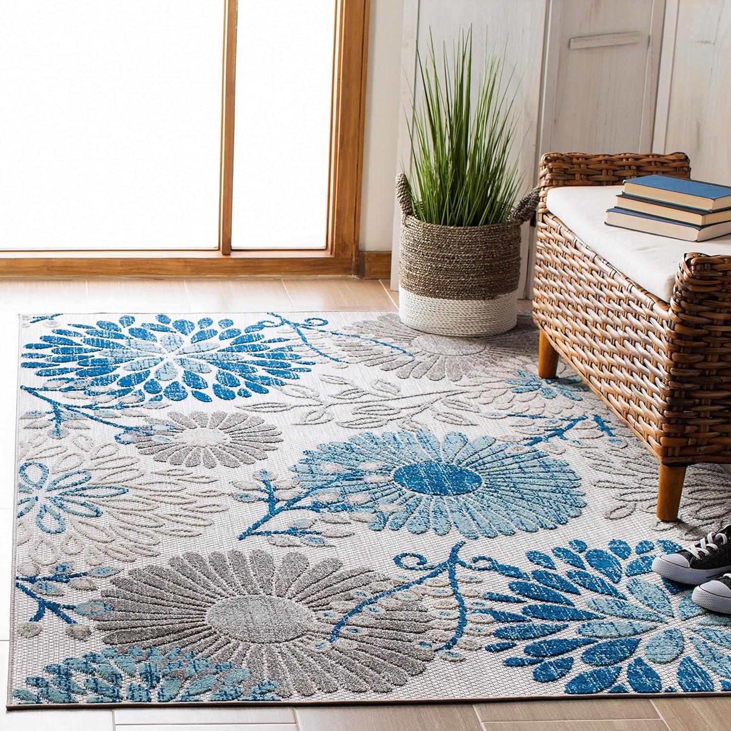 SAFAVIEH Cabana Garnet Floral Indoor/Outdoor Area Rug, Grey/Blue, 10' x 14'