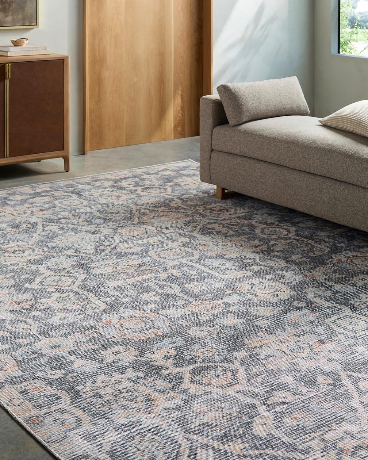 Livabliss x Vivir Eleni Vintage Washable Area Rug, 2' x 2'11", Dusty Blue, (2' x 3')