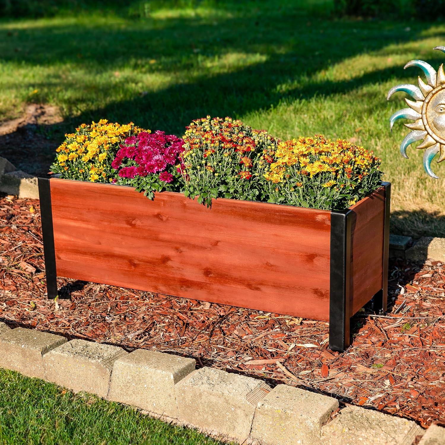 Roxey Acacia Wood Rectangular Raised Garden Bed Planter Box - 37" x 13" x 14.75"