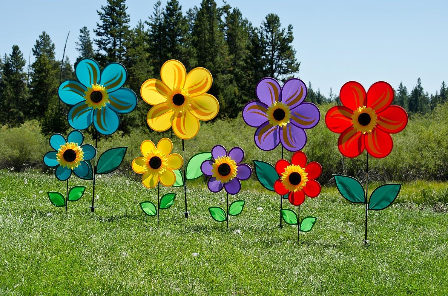 In the Breeze 2791 — 12 Inch Yellow Sunflower Spinner with Leaves — Colorful Flower for Your Yard and Garden