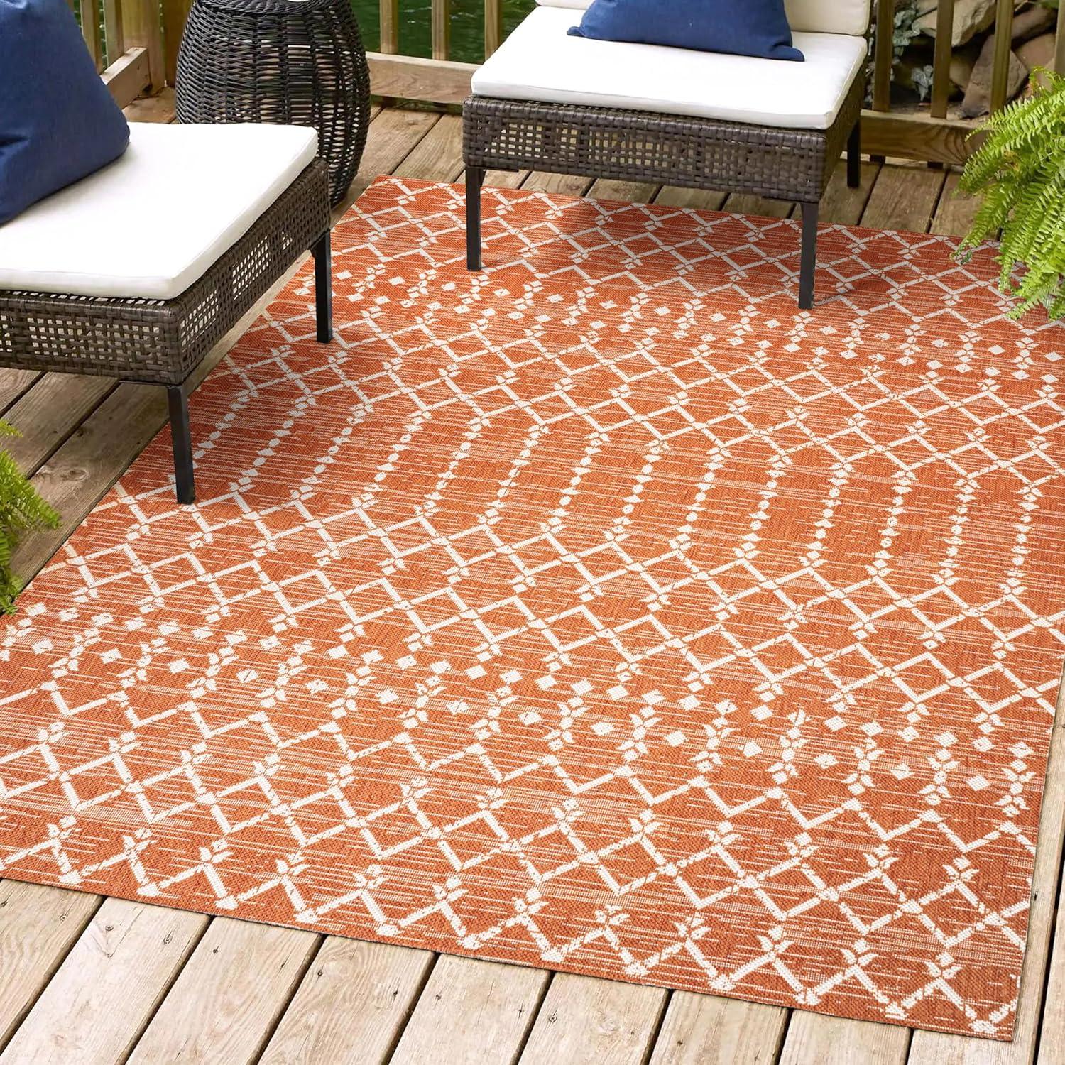 Ourika Moroccan Geometric Orange/Cream 3x5 Indoor/Outdoor Area Rug