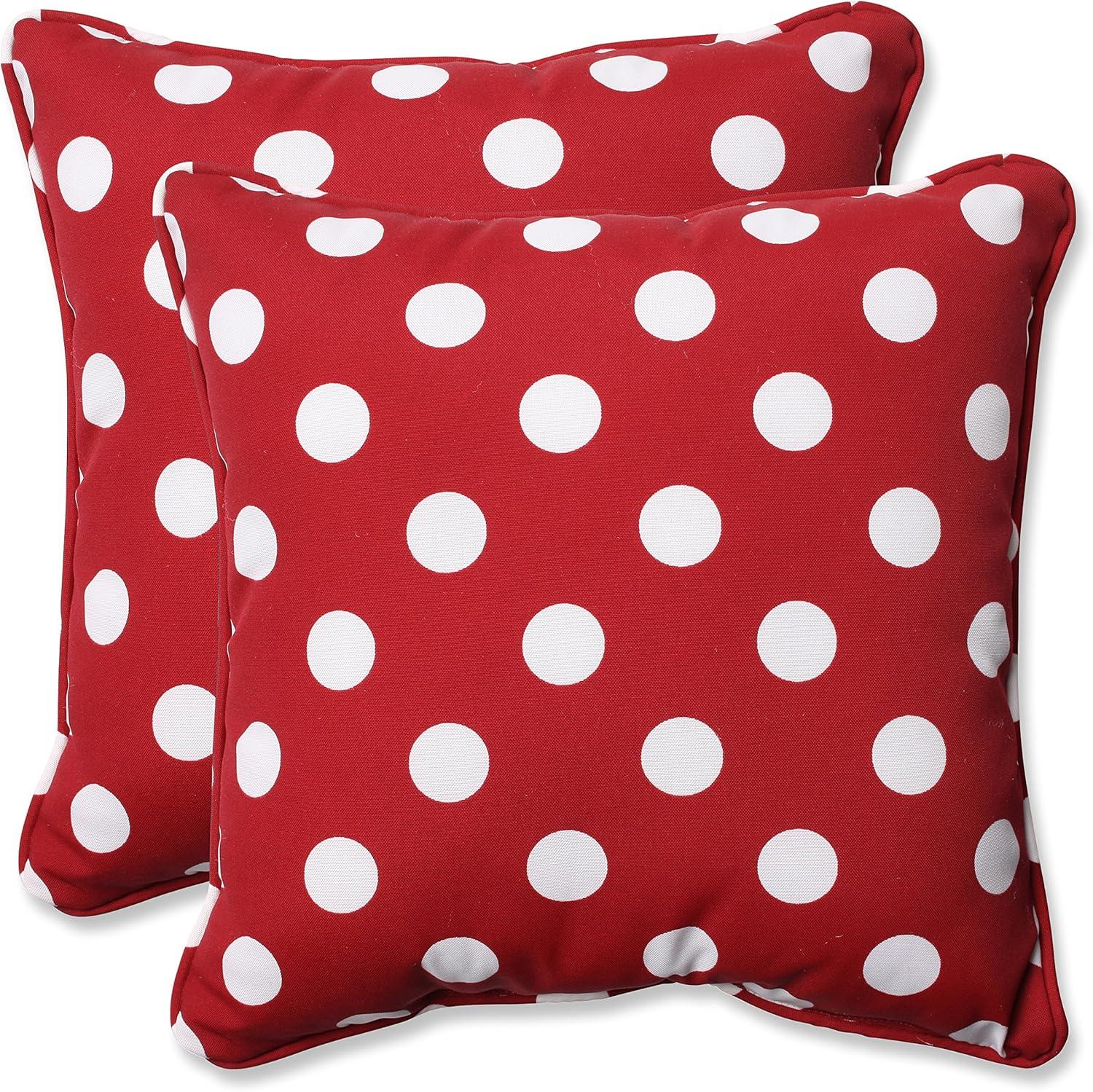 Red and White Polka Dot Outdoor Throw Pillow Set