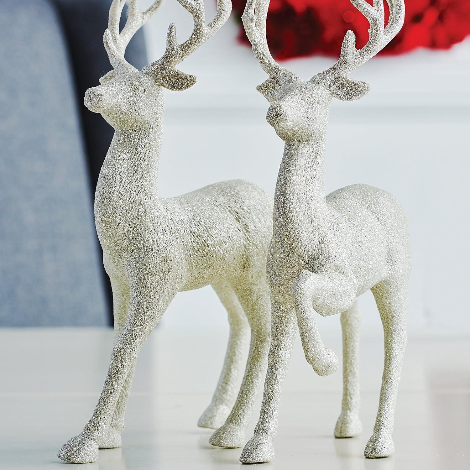 Raz Imports 2020 12.75-Inch Glittered Deer Figurine, Assortment of 2.