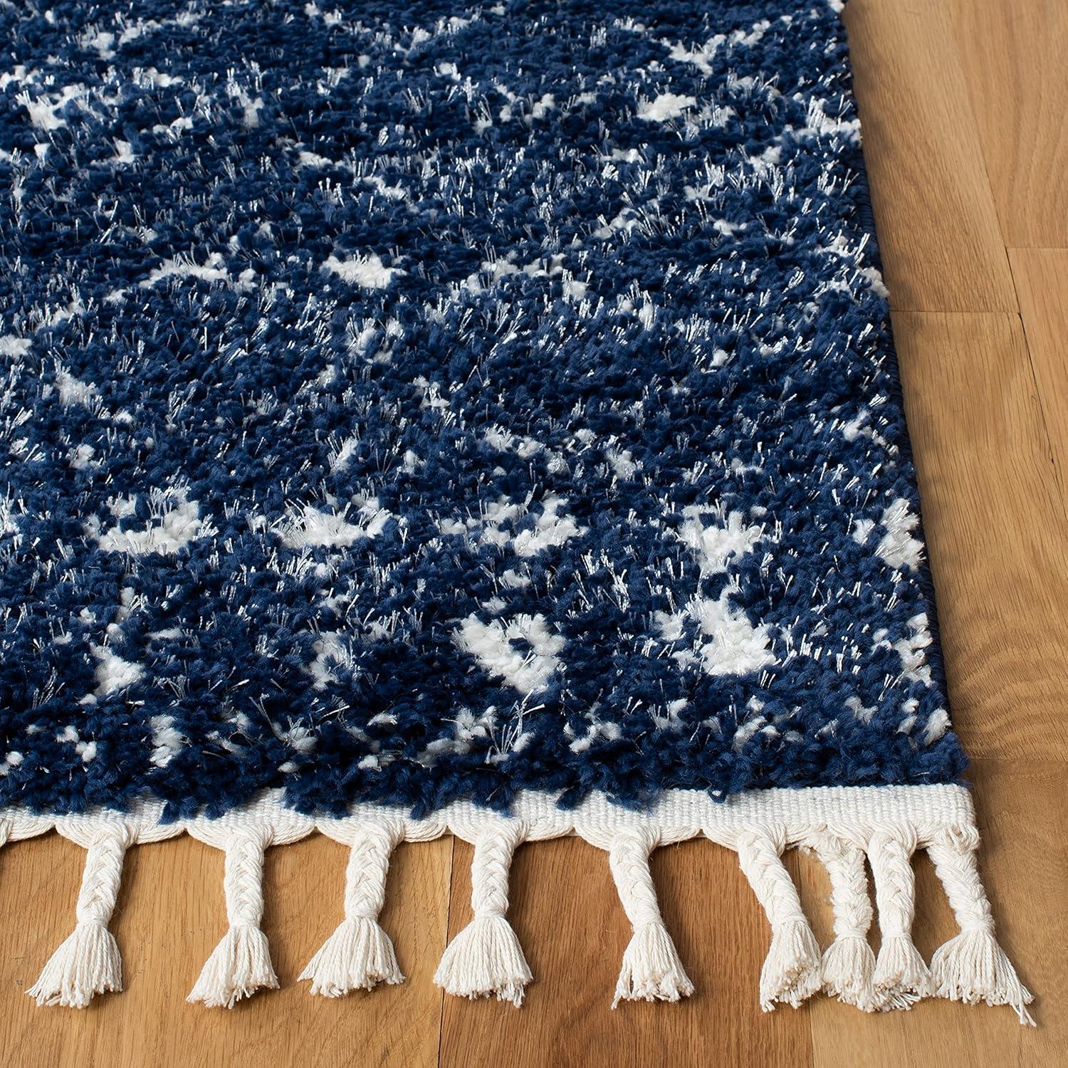 Berber Fringe Shag BFG519 Power Loomed Indoor Area Rug - Dark Blue/Ivory - 6'7"x9' - Safavieh
