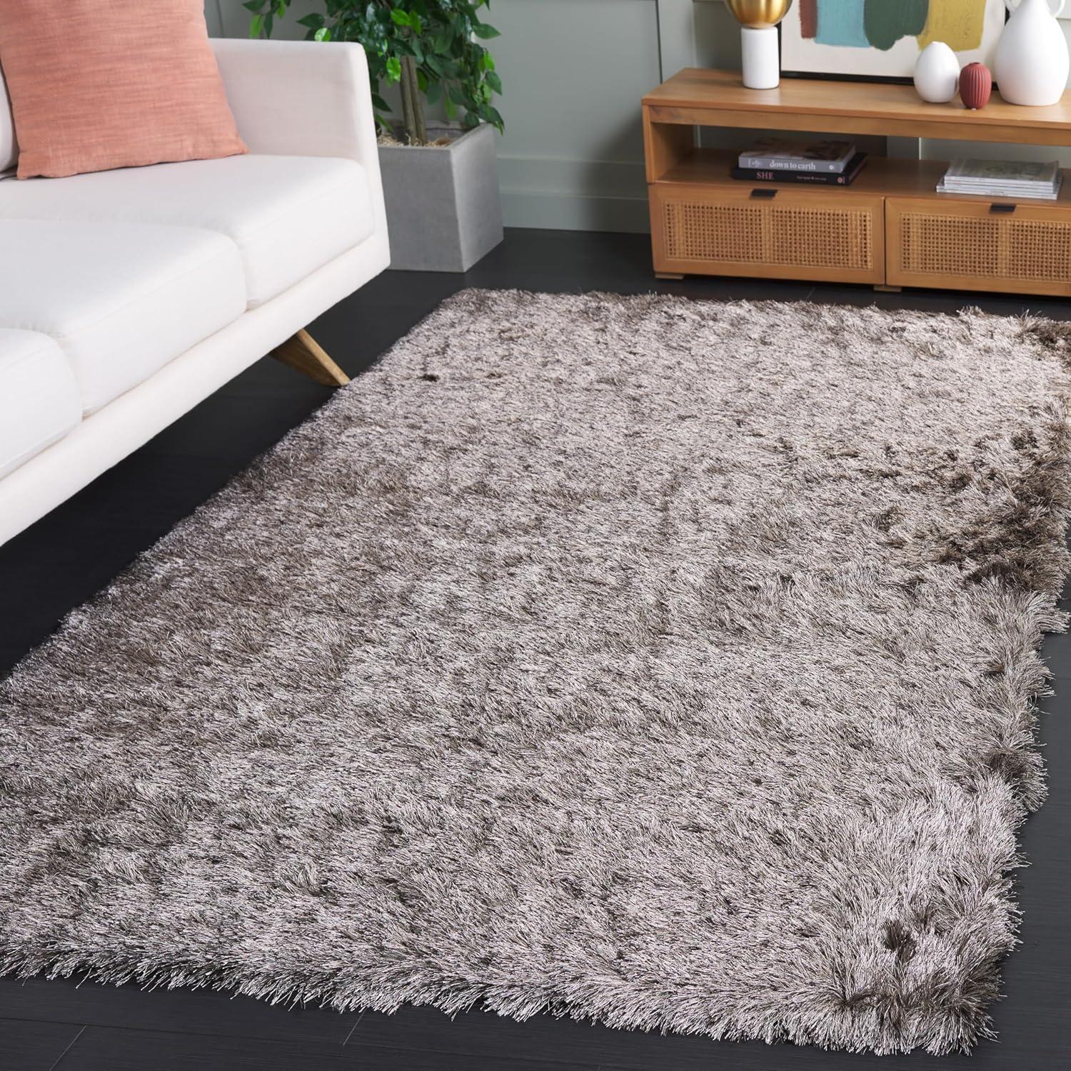 SAFAVIEH Paris Darwin Plush Polyester Shag Area Rug, Sable, 10' x 14'