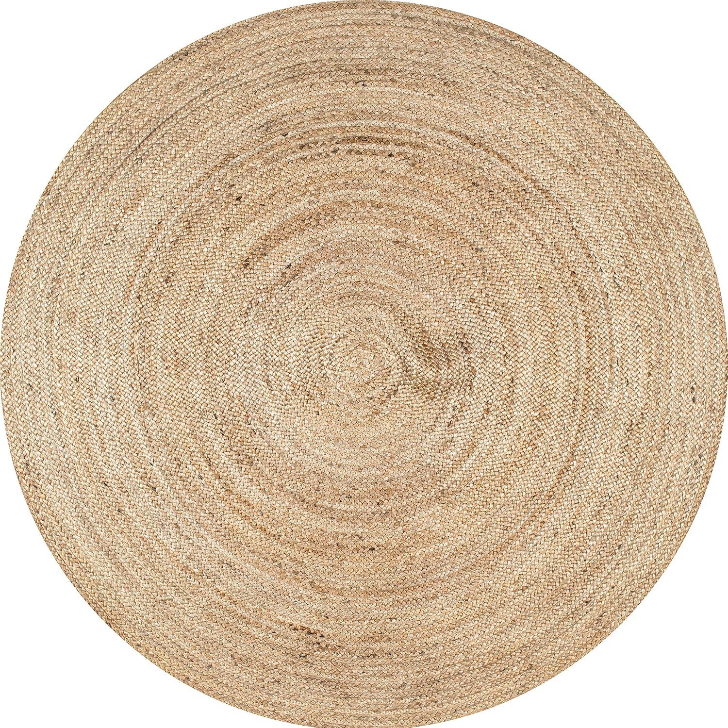 Nuloom 4 Round Rigo Jute Hand Woven Indoor Area Rug, Natural, Solid Farmhouse Design, Natural Fiber Bedroom, Living Room, Kitchen,