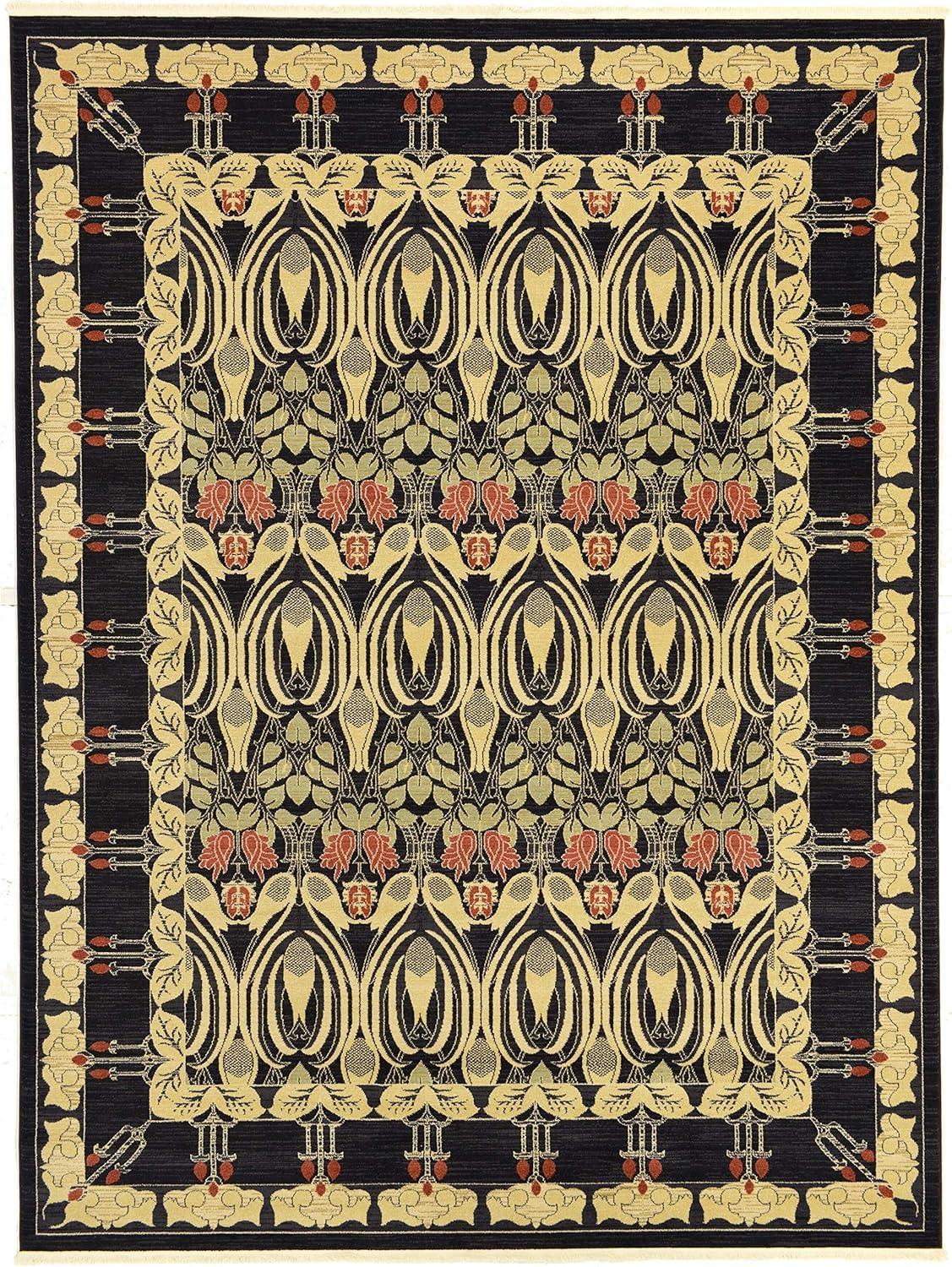 Unique Loom Canmore Edinburgh Rug Black/Cream 9' x 12' 2" Rectangle Border Bohemian Perfect For Living Room Bed Room Dining Room Office