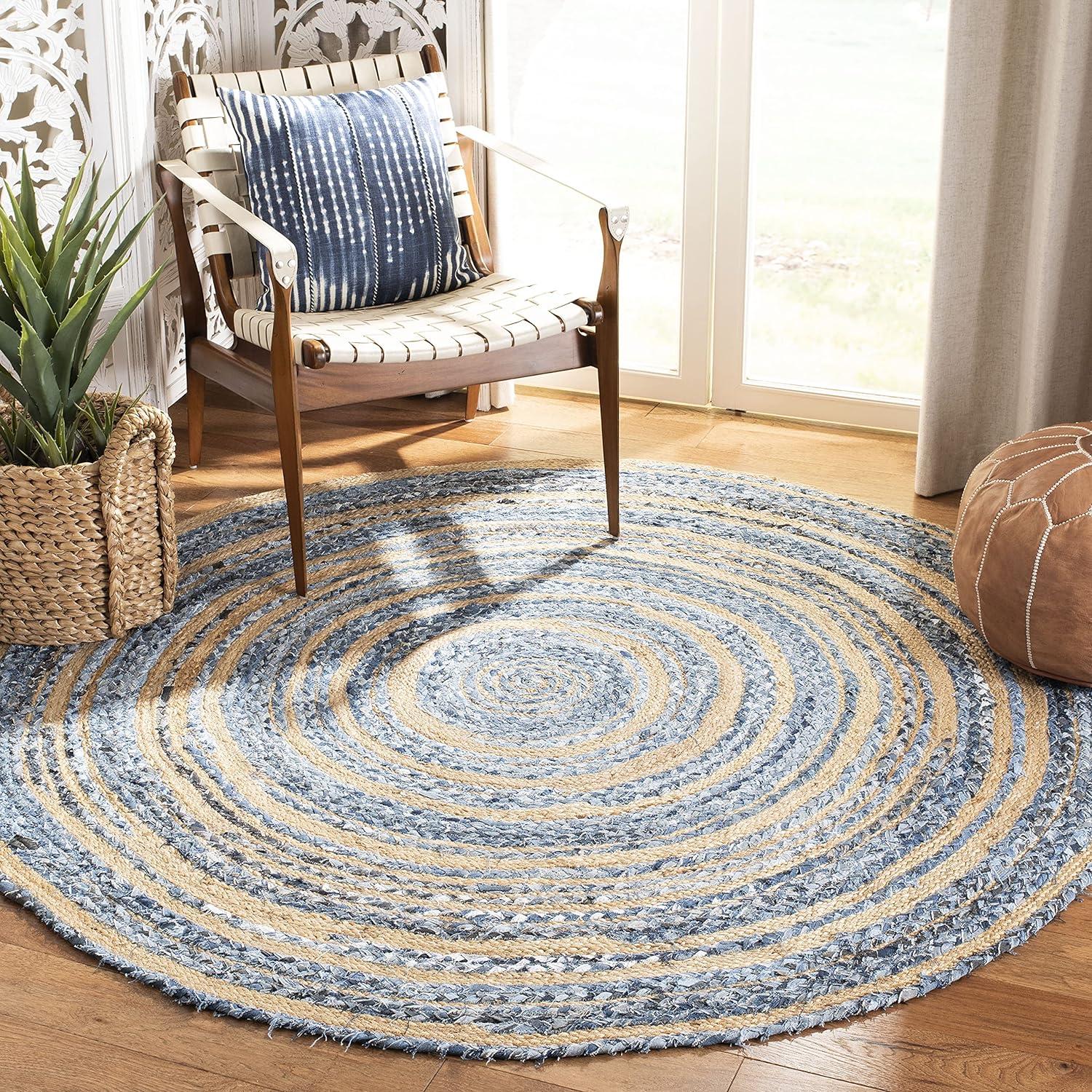 Bohemian Bliss Hand-Knotted Cotton Rug in Blue - 3' Round