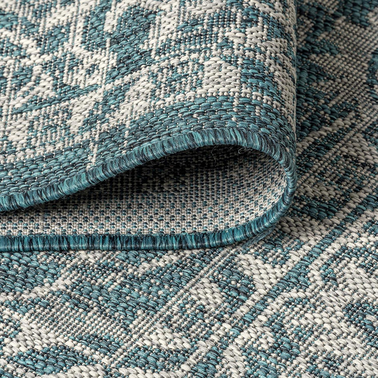5' Round Palazzo Vine and Border Textured Weave Indoor/Outdoor Area Rug, Teal/Gray - JONATHAN Y