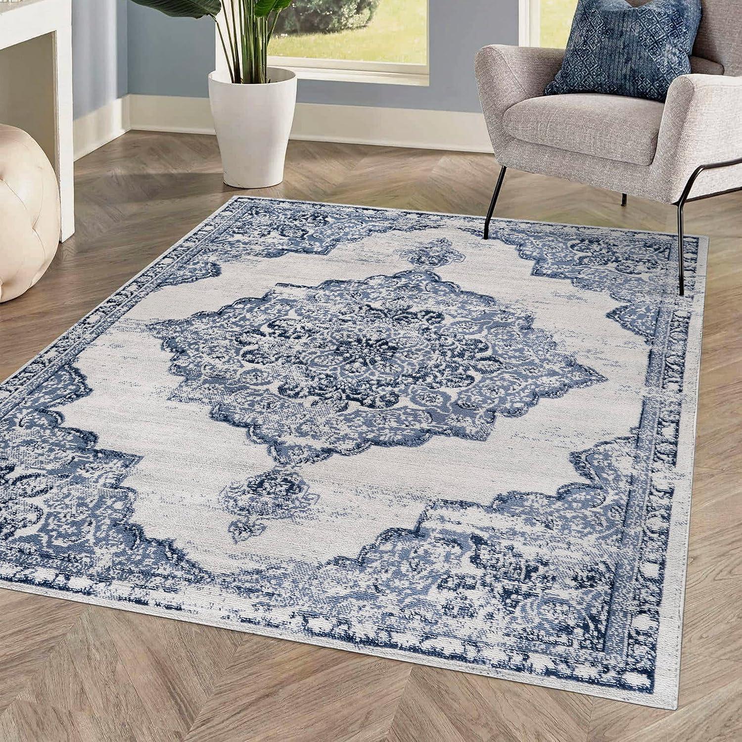 8'x10' Alhambra Ornate Medallion Modern Area Rug, Light Blue/Ivory - JONATHAN Y