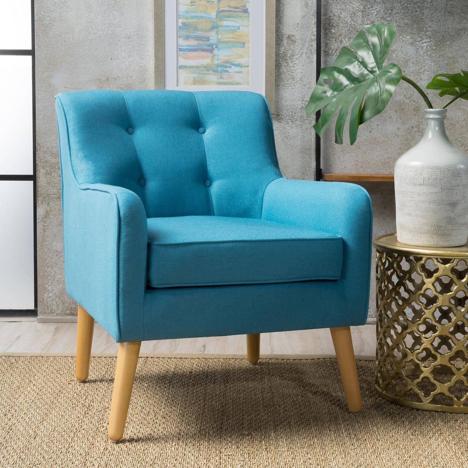 Felicity Mid-Century Armchair Teal: Upholstered, Tufted, Wooden Legs - Christopher Knight Home