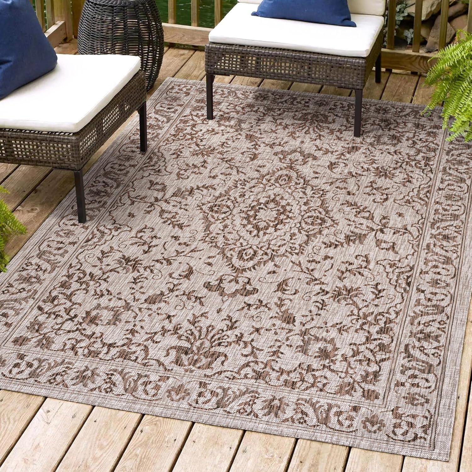 3'x5' Jerash Ornate Medallion Indoor/Outdoor Area Rug, Brown/Beige - JONATHAN Y