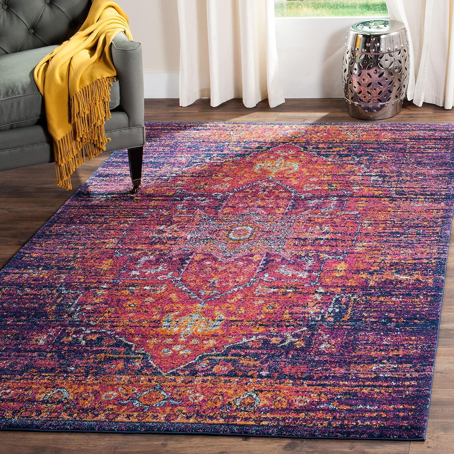 SAFAVIEH Evoke Westley Traditional Floral Area Rug, Blue/Fuchsia, 6'7" x 9'