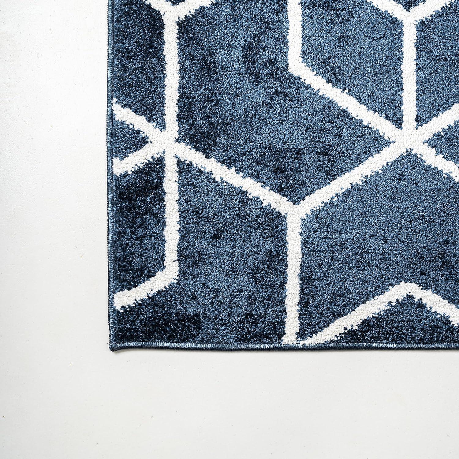 3'x5' Tumbling Blocks Modern Geometric Area Rug, Navy/White - JONATHAN Y