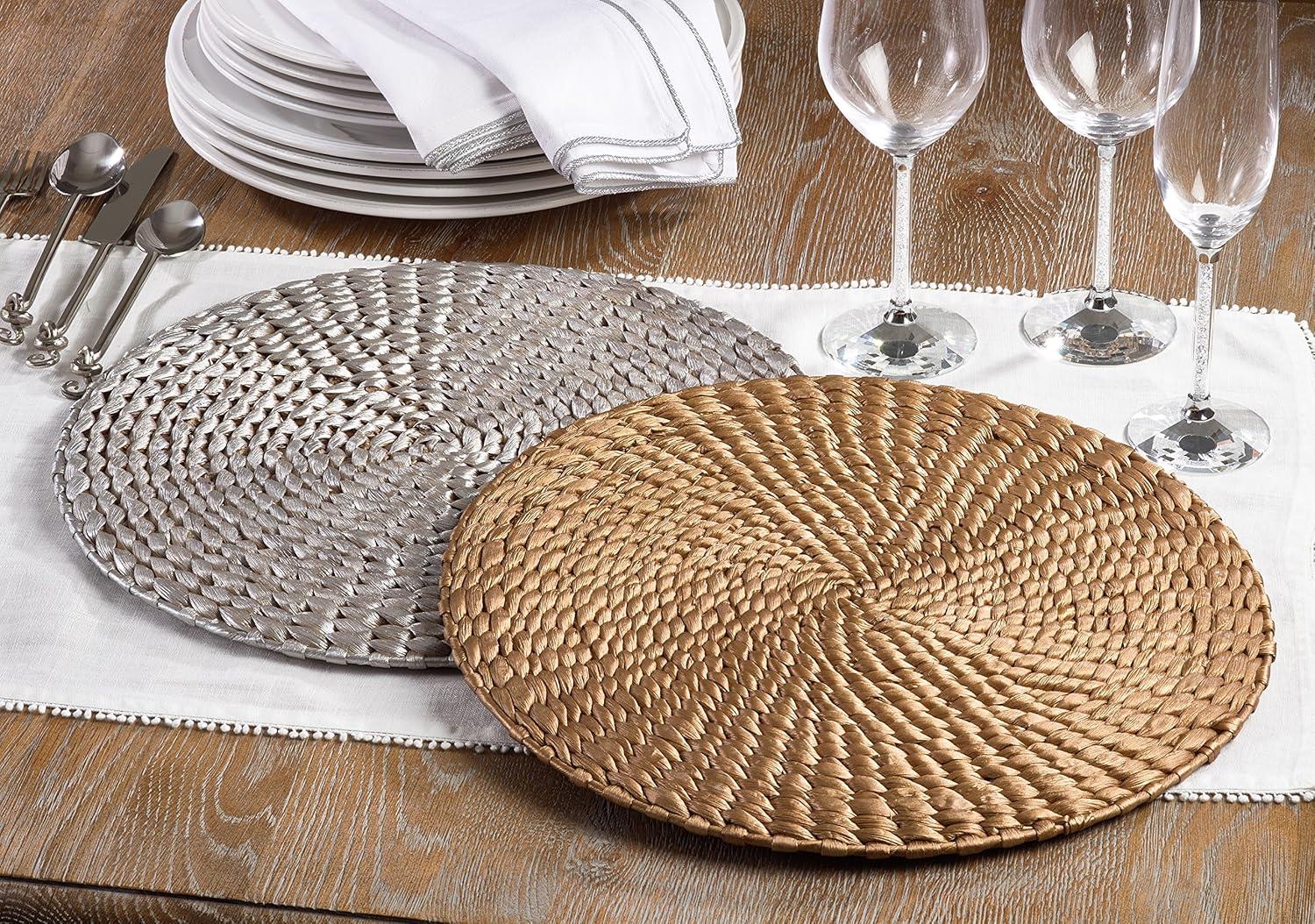 Silver Hand Woven Water Hyacinth Round Placemats, Set of 4