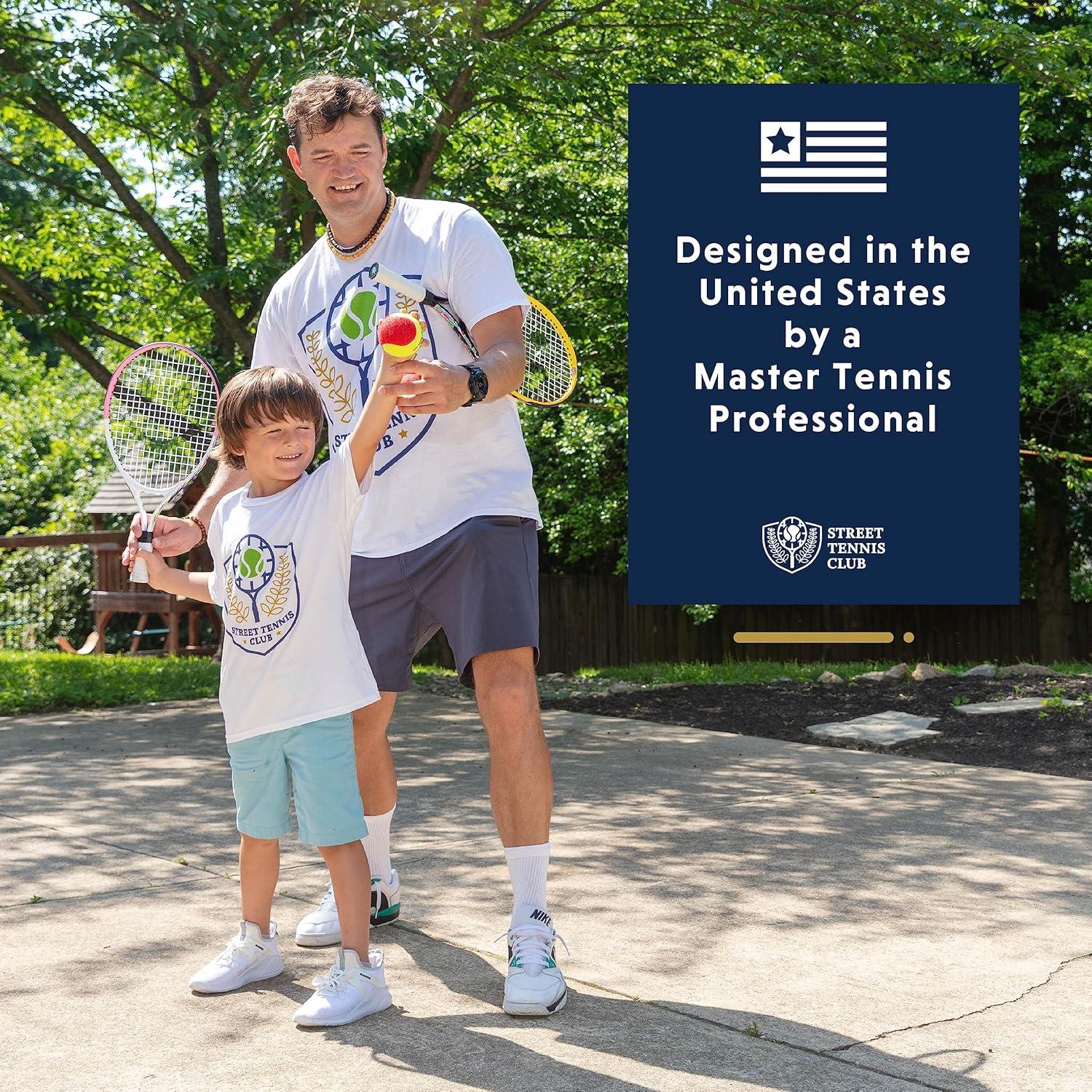 Kids Tennis Racket with Training Videos – Aluminum Youth Tennis Racket with Neoprene Handle for Children Age 5-12 – Learn Faster and Play Better by Street Tennis Club