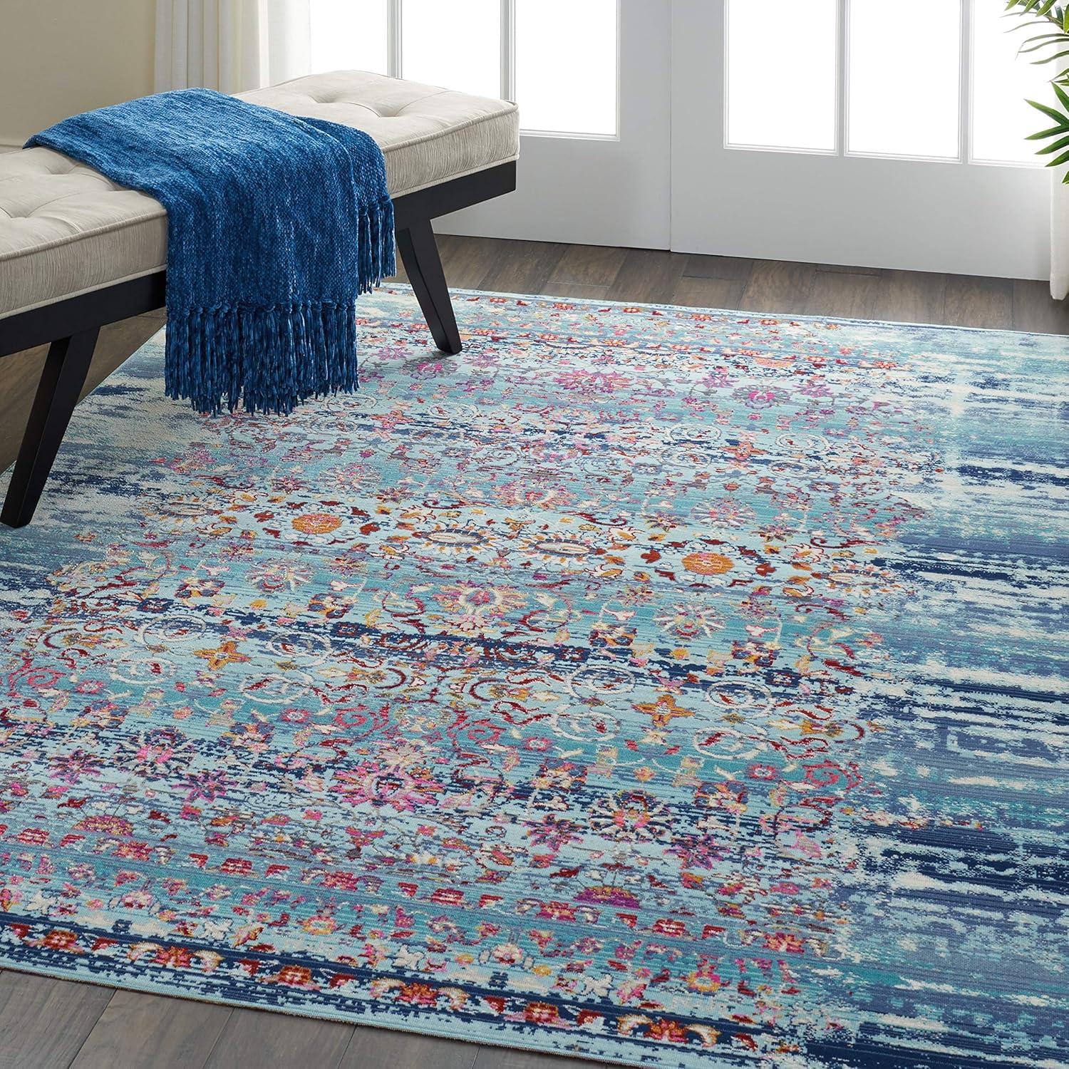 Nourison Vintage Kashan VKA02 Blue/White/Orange Indoor Area Rug - 5'3 x 7'10