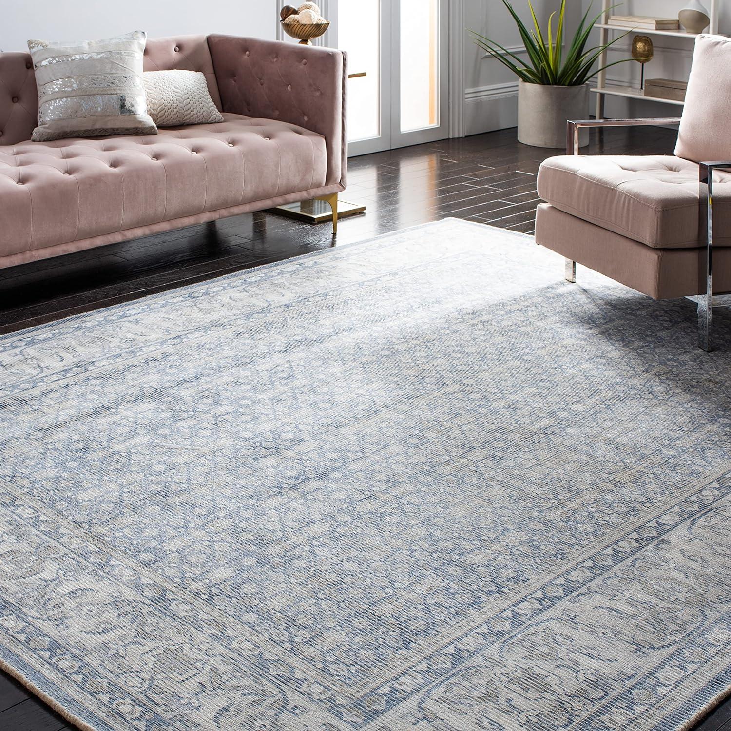 Restoration Vintage RVT706 Hand Loomed Indoor Area Rug - 6'x6' - Blue/Ivory - Safavieh