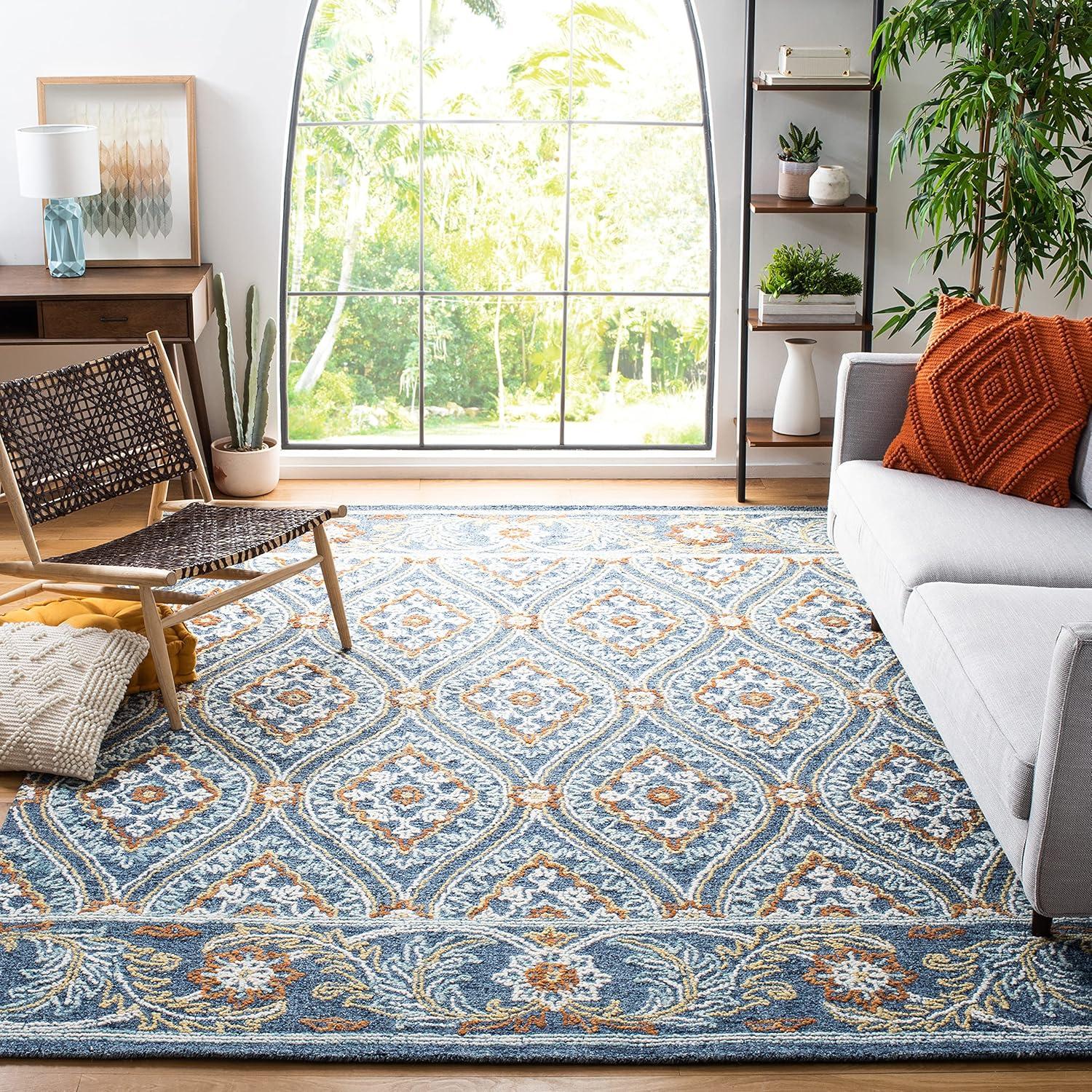 SAFAVIEH Blossom Dima Damask Area Rug, Navy/Yellow, 8' x 10'