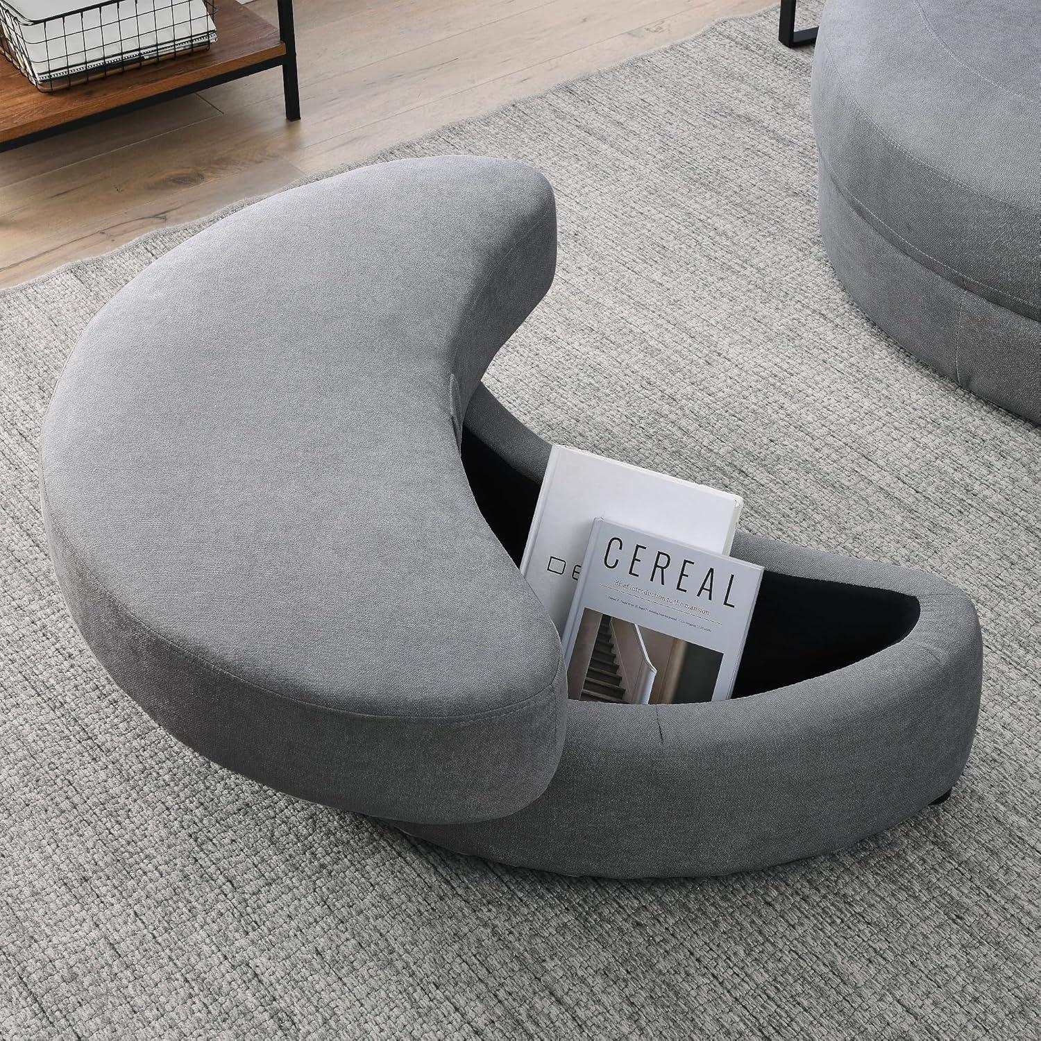 Dark Gray Linen Swivel Barrel Chair with Ottoman