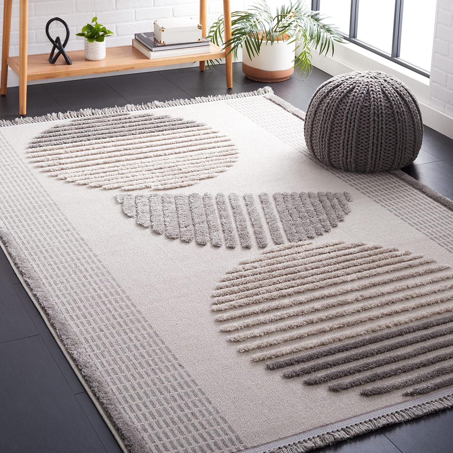 Urban Gray and Light Gray Geometric Polyester Area Rug