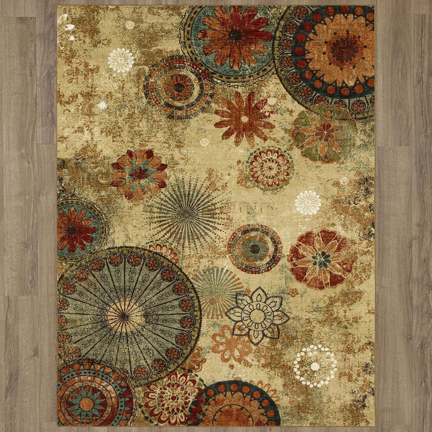 Mohawk Home Strata Caravan Medallion Multi Printed Area Rug, 7'6"x10', Tan & Orange