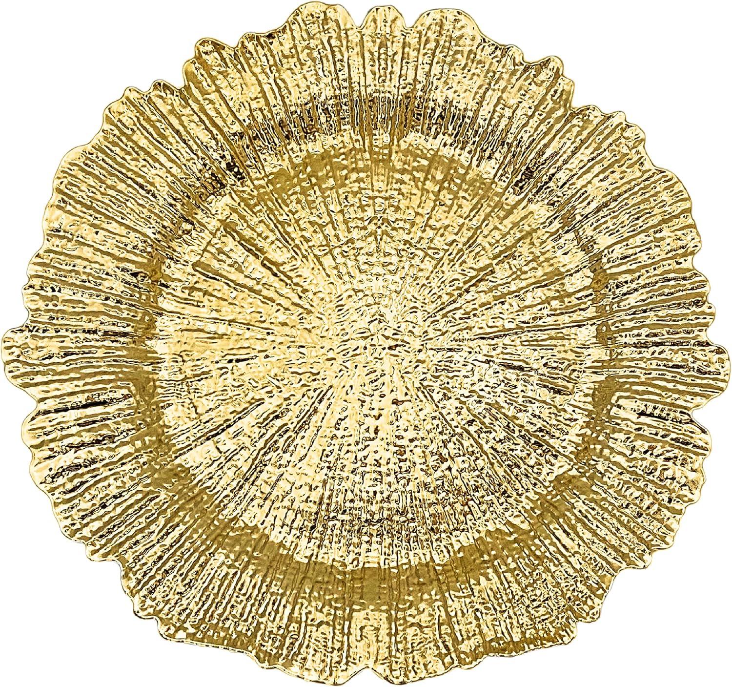 Craft and Party Charger Plate, 6 pcs 13" Round Gold Plastic Reef Charger Plate For Weddings And Elegant Settings With A Metallic Finish