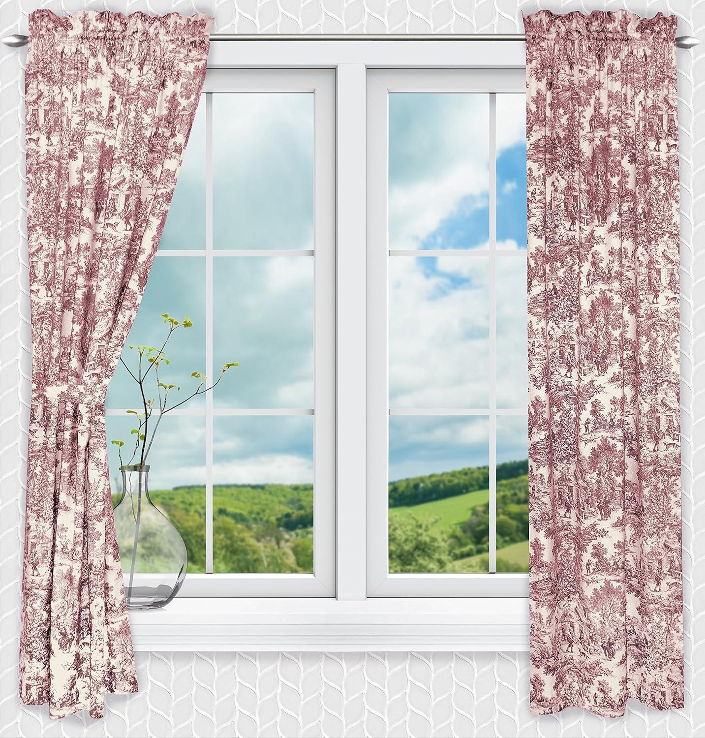 Ellis Curtain Victoria Park Toile Room Darkening Rod Pocket Window Curtain Panel with Ties