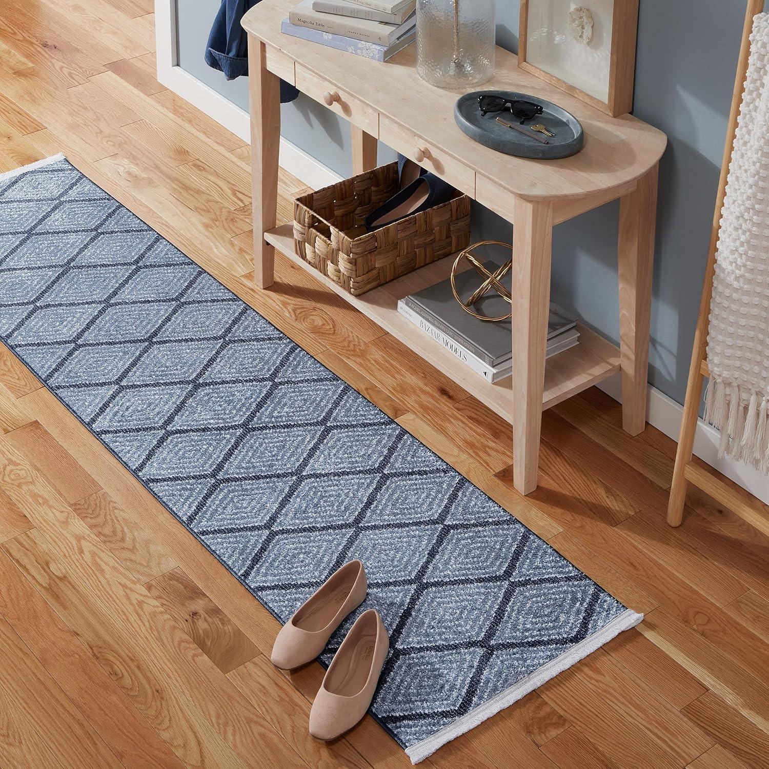 Town & Country Everyday Rein Solid Diamond Everwash Non-Slip Backing Washable Area Rug Blue
