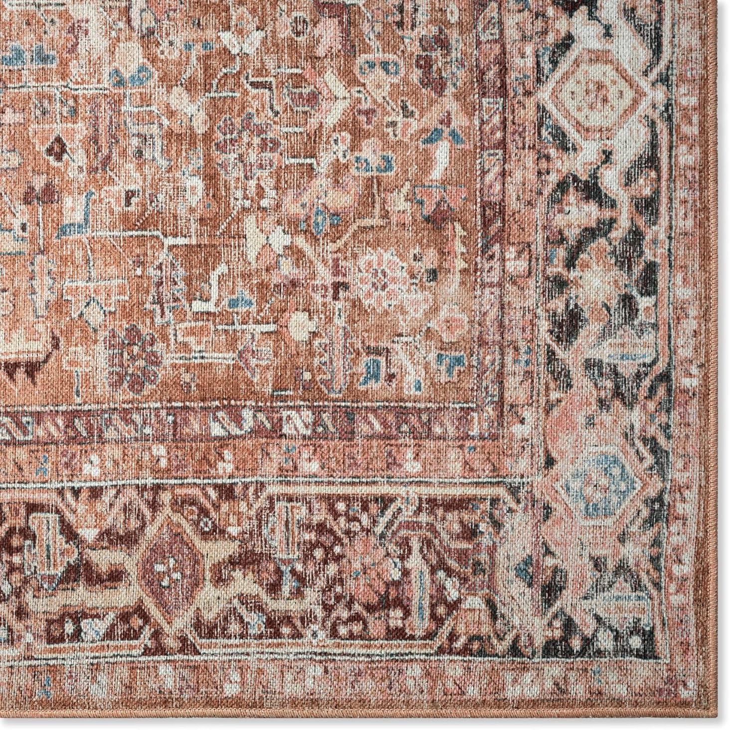 Home Dynamix Everwash Callaghan Edith Distressed Vintage Machine Washable Area Rug, Terracotta, 5'2"x7'2"