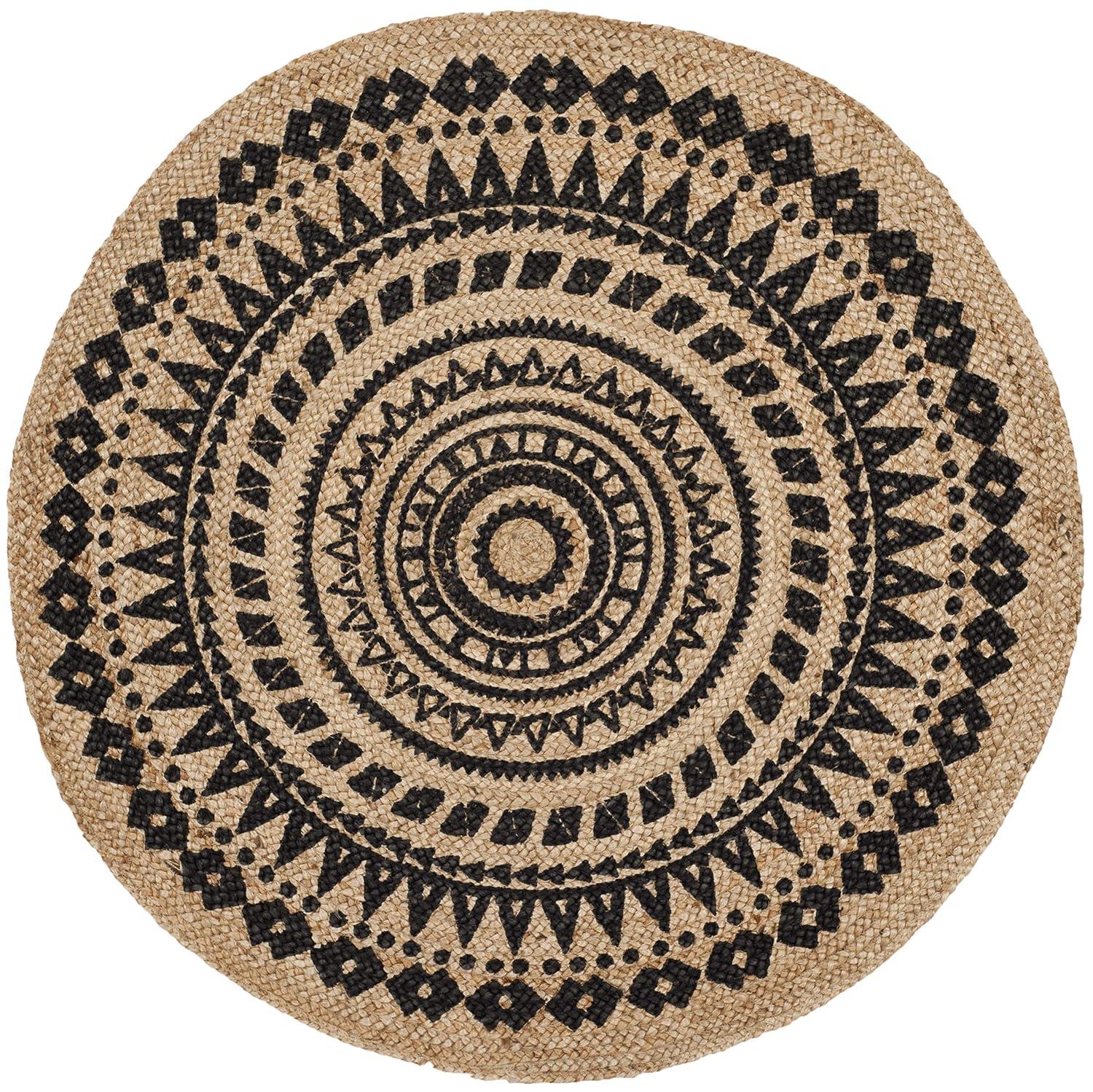 Natural Fiber NF802 Hand Woven Indoor Area Rug - Black/Natural - 5' Round - Safavieh
