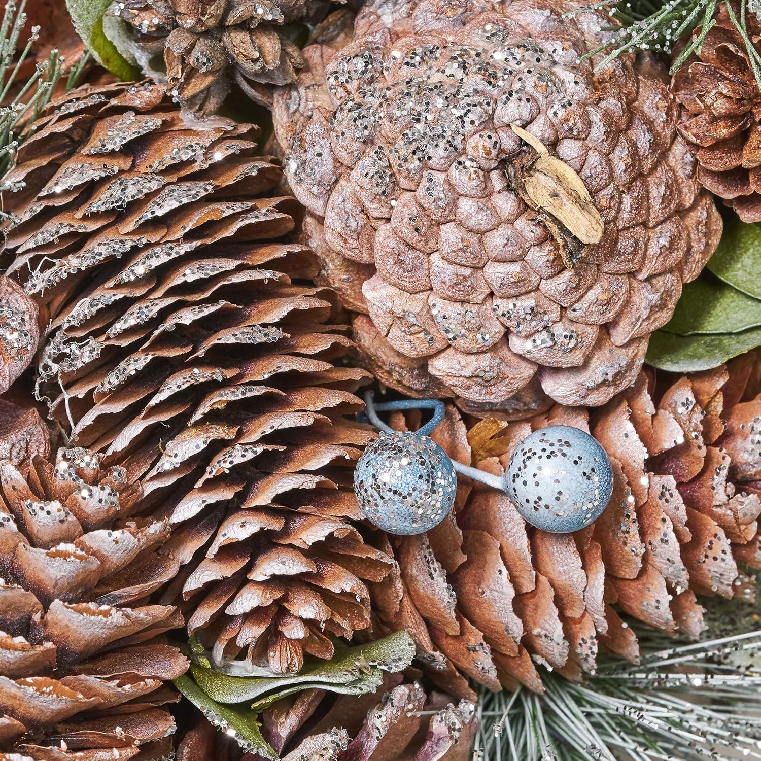 Christopher Knight Home Modern 18.5" Pine Cone and Glitter Artificial Christmas Wreath, Natural and White by