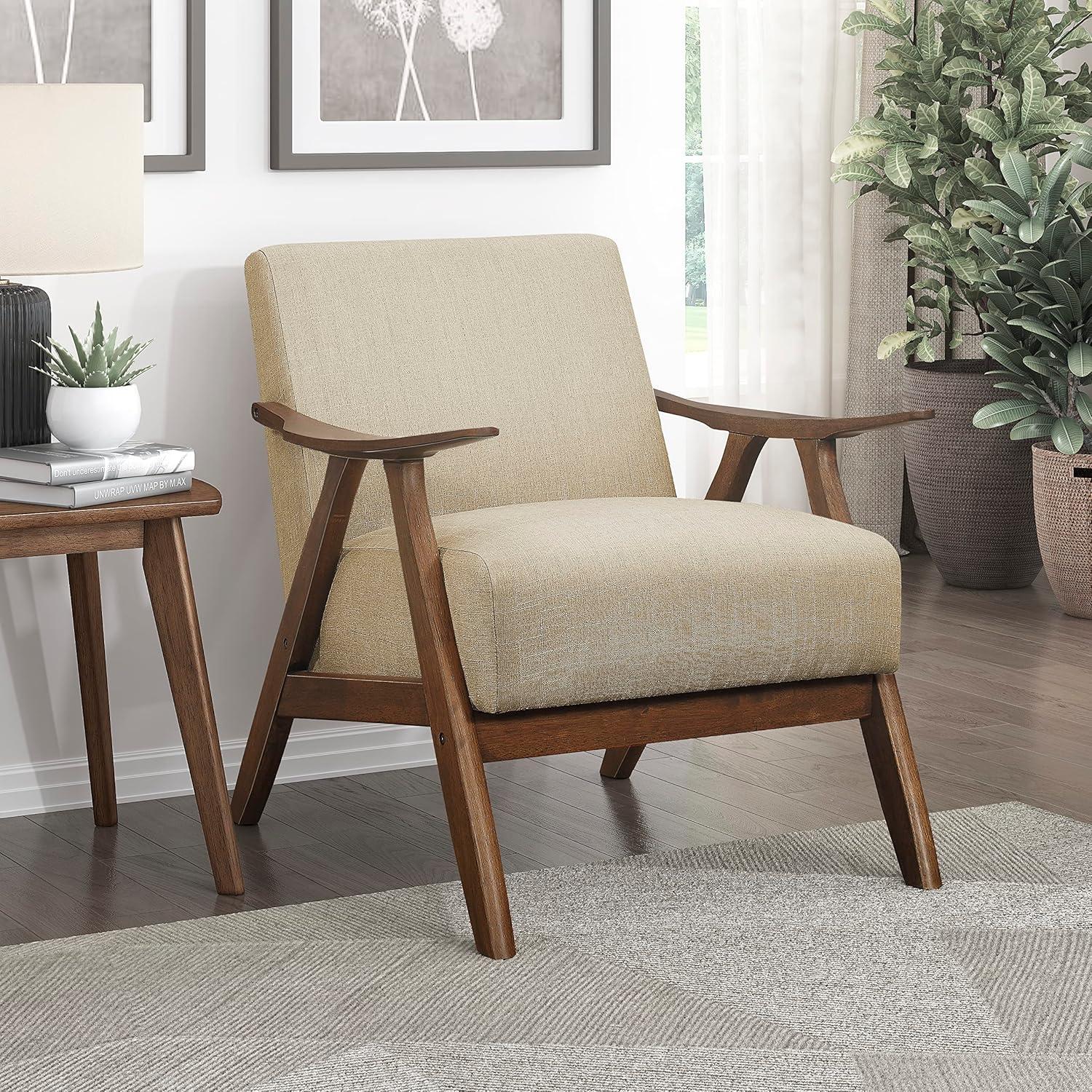 Lexicon Transitional Walnut Wood Accent Chair in Light Brown Fabric