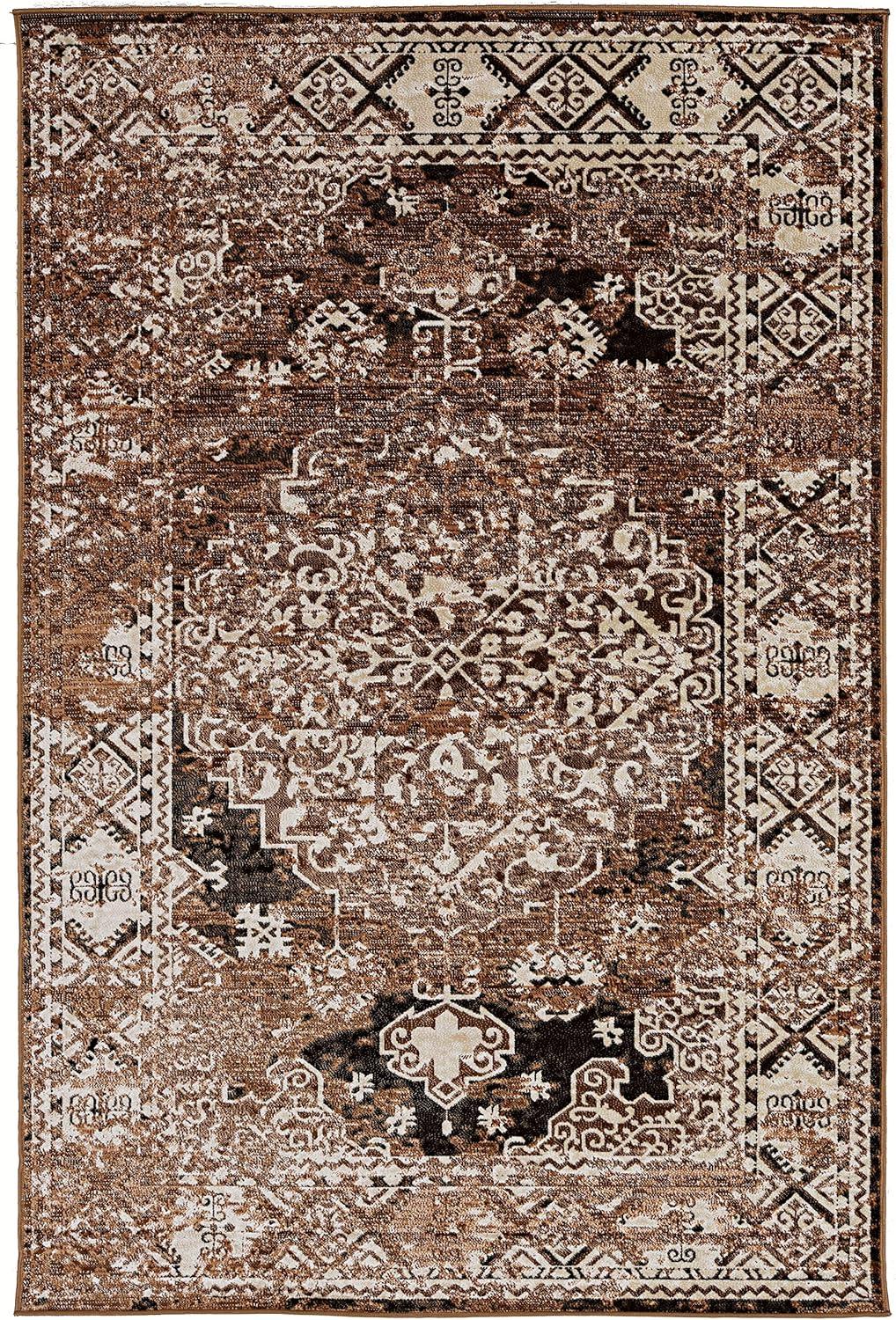 Linon Home Decor Vintage Area Rug or Runner Collection, Beige and Brown, 5' x 7.6'