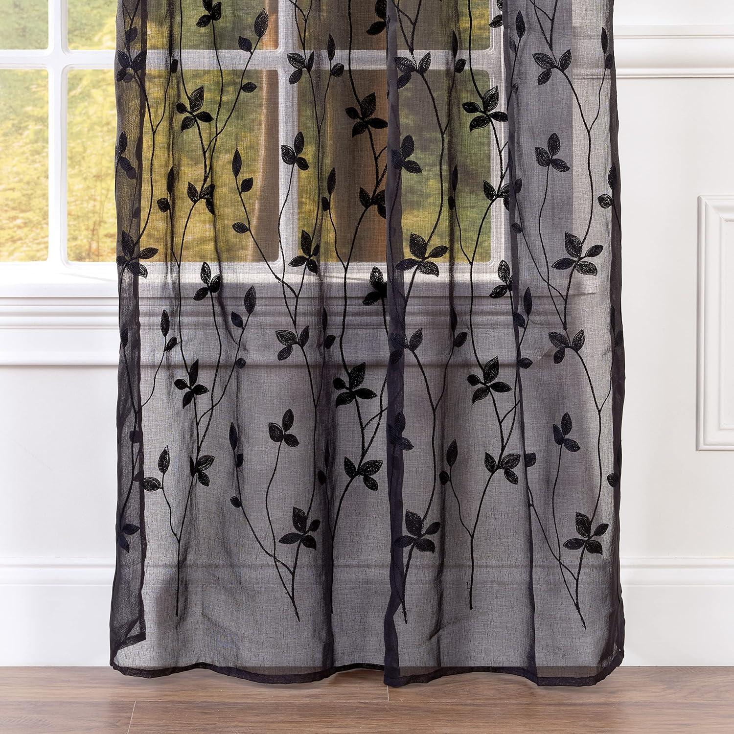 Chanasya 2pk Embroidered Vine Sheer Window Curtain Panels - Set of 2 - 52 x 96 Inches Long - Sage