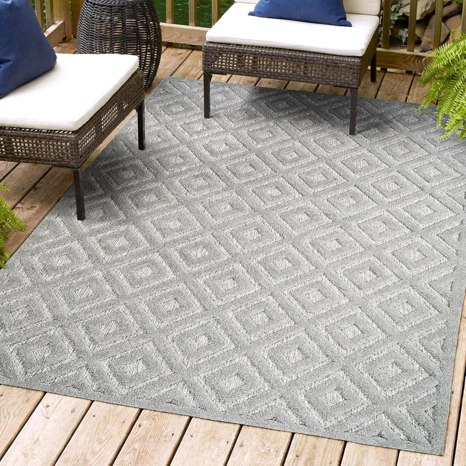 Portmany Neutral Diamond Trellis Indoor/Outdoor Area Rug - JONATHAN Y