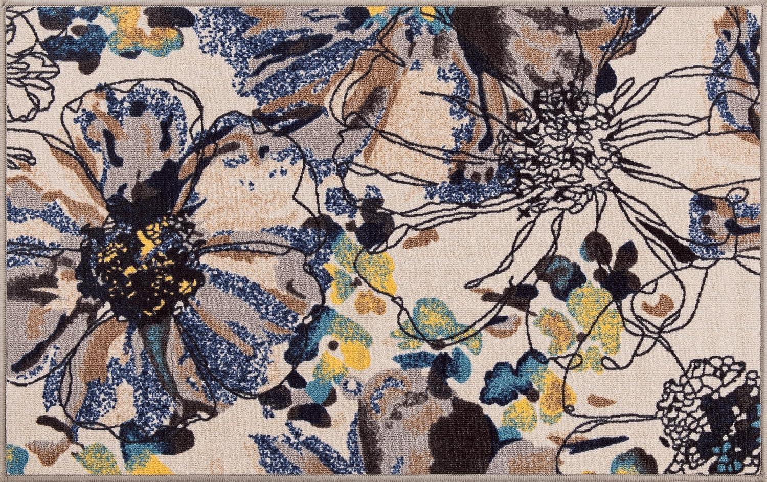 World Rug Gallery Modern Bright Flowers Non-Slip Area Rug - Cream 2'7"x4':  Low Pile,  Floral,  Stain-Resistant,  Indoor Use