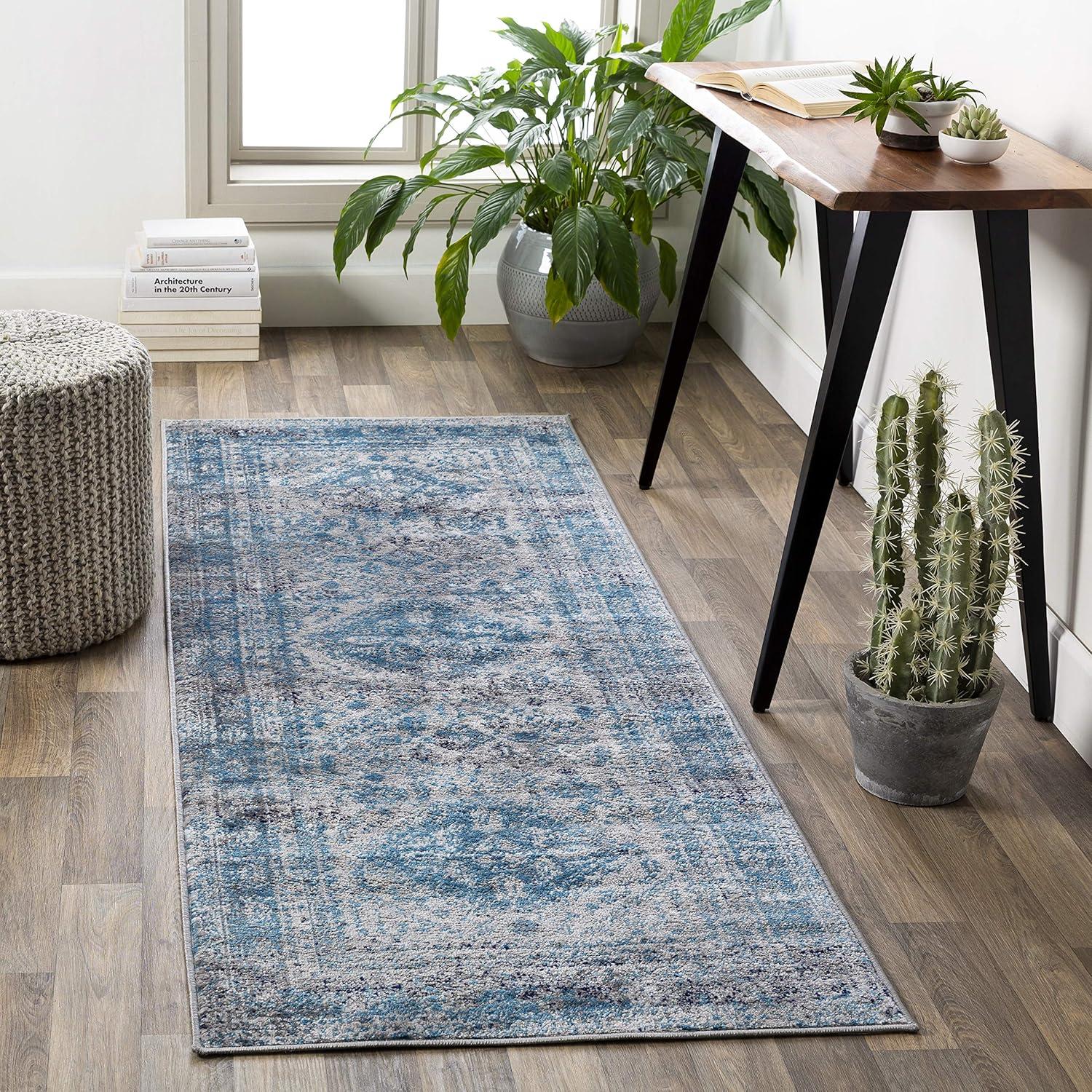 Livabliss Blue and Grey Vintage Medallion Runner Rug, 2'7" x 7'3"