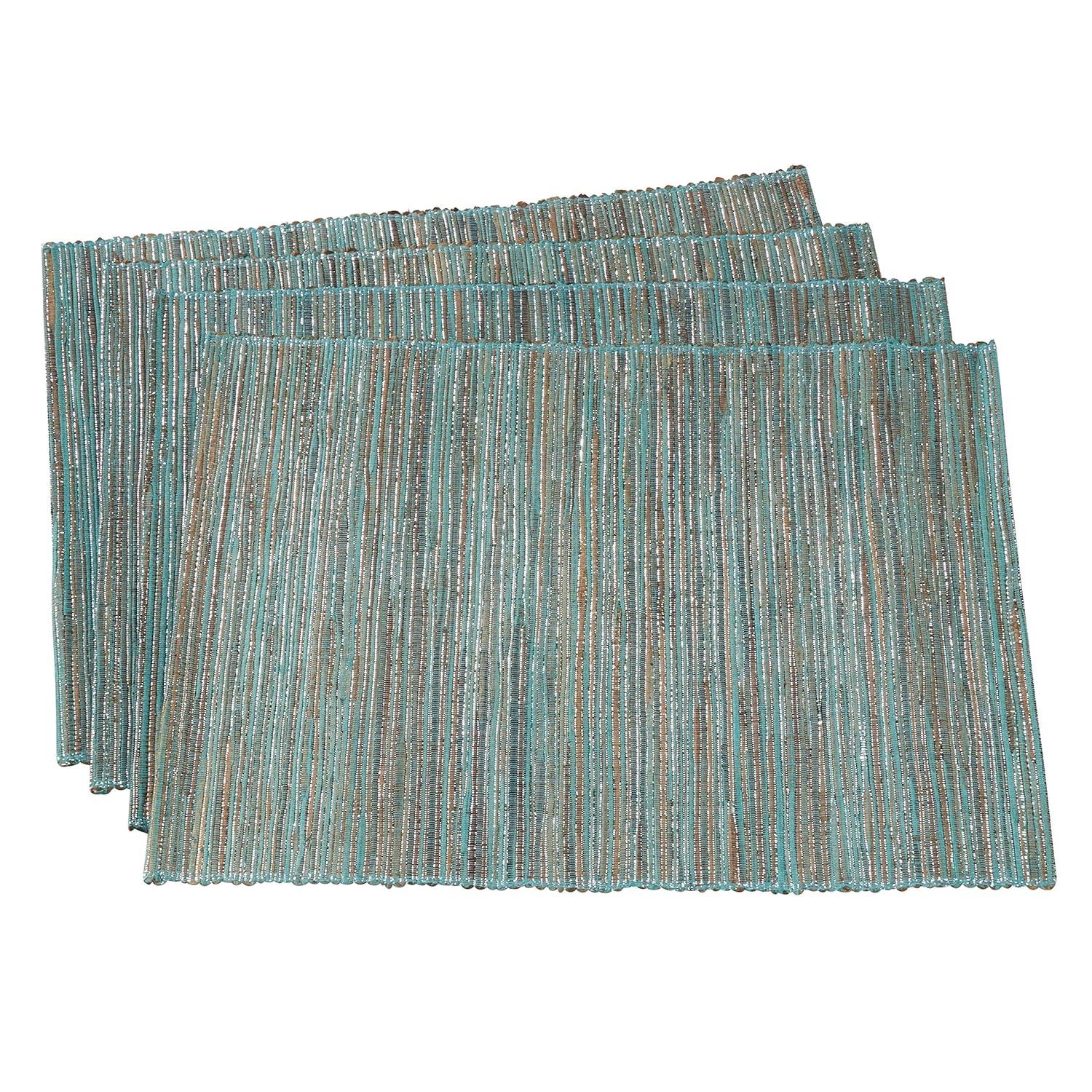 Saro Lifestyle Water Hyacinth Woven Placemats With Shimmering Accents, Turquoise, (Set of 4 pcs)