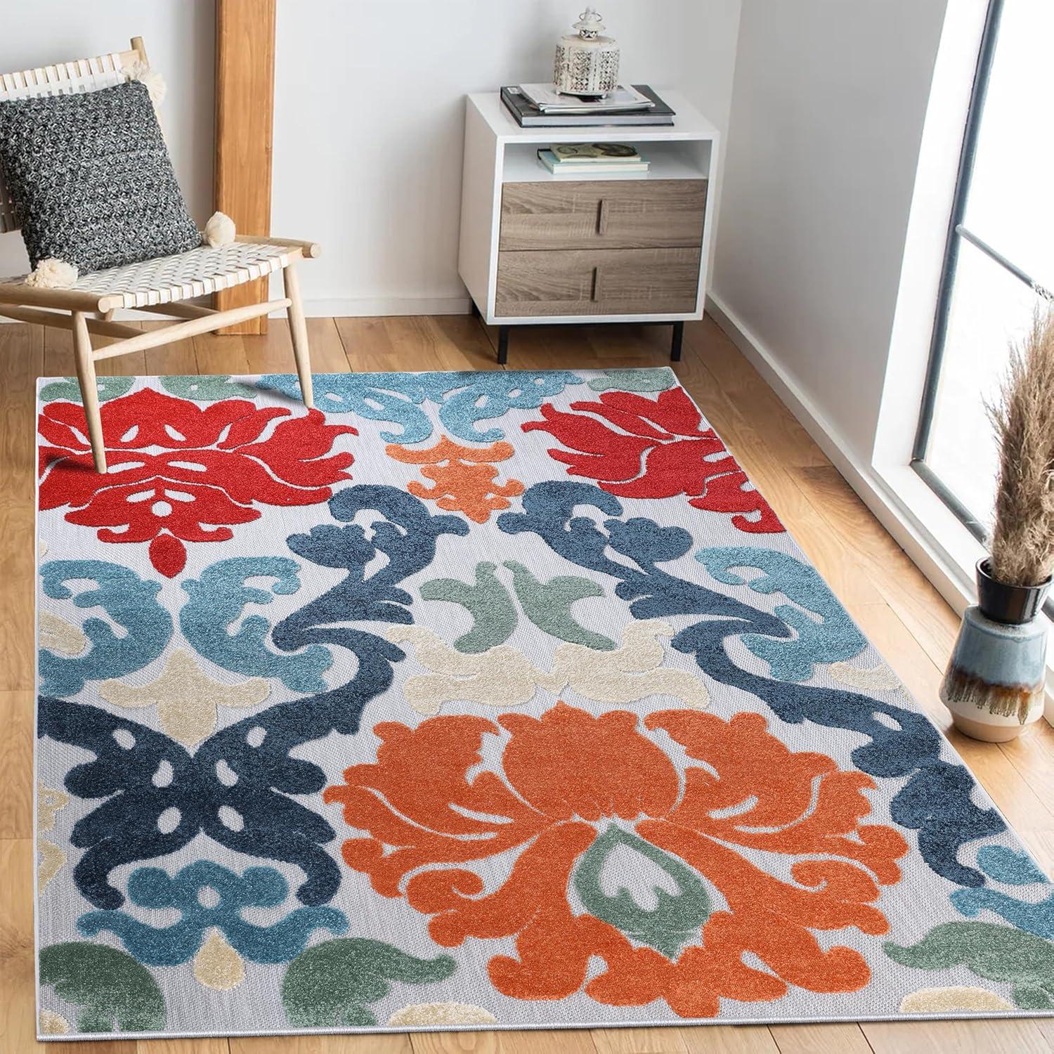 Superior Lowell Damask Indoor Outdoor Area Rug, 4' x 6', Multicolor