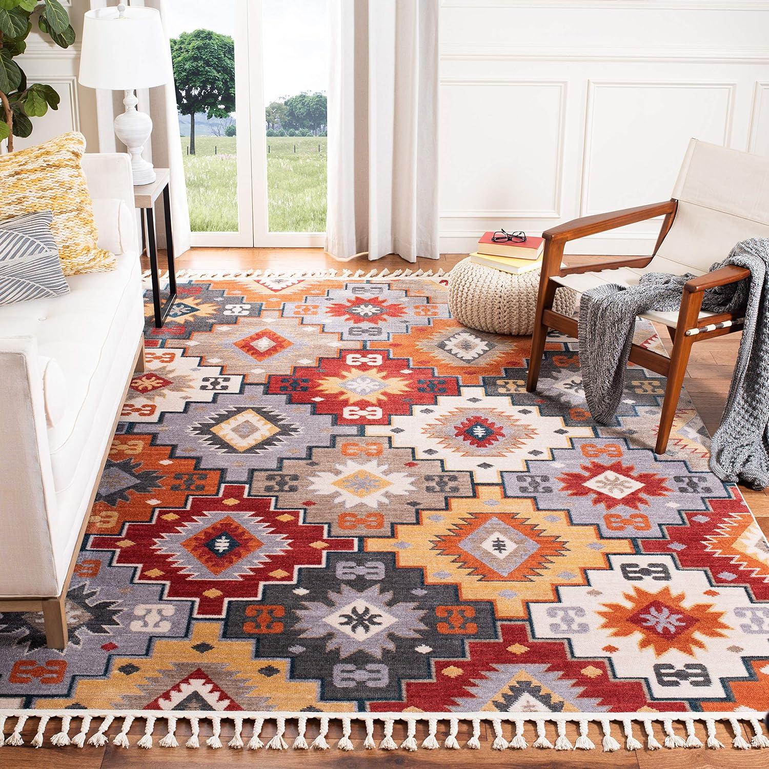 Farmhouse FMH805 Power Loomed Area Rug - Grey/Red - 8'x10' - Safavieh.