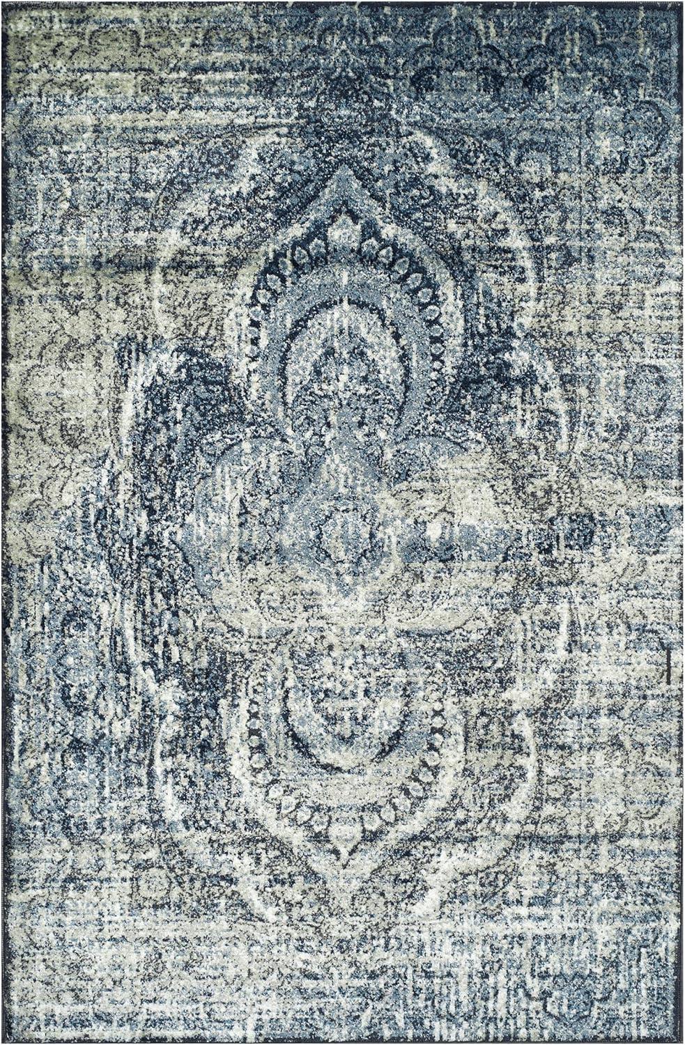 Salford Vintage Boho-Chic Medallion 6' x 9' Blue Indoor Area Rug