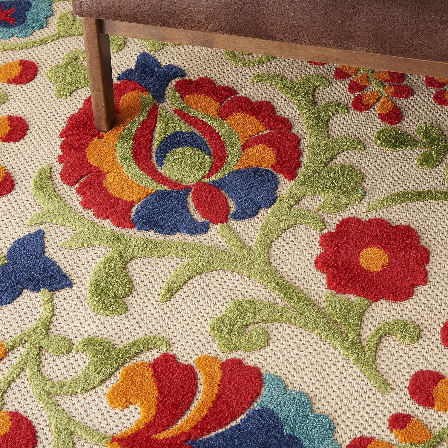 Nourison Aloha Floral Textured Flatweave High-Low Indoor Outdoor Area Rug Multicolor 7'10" x 10'6"