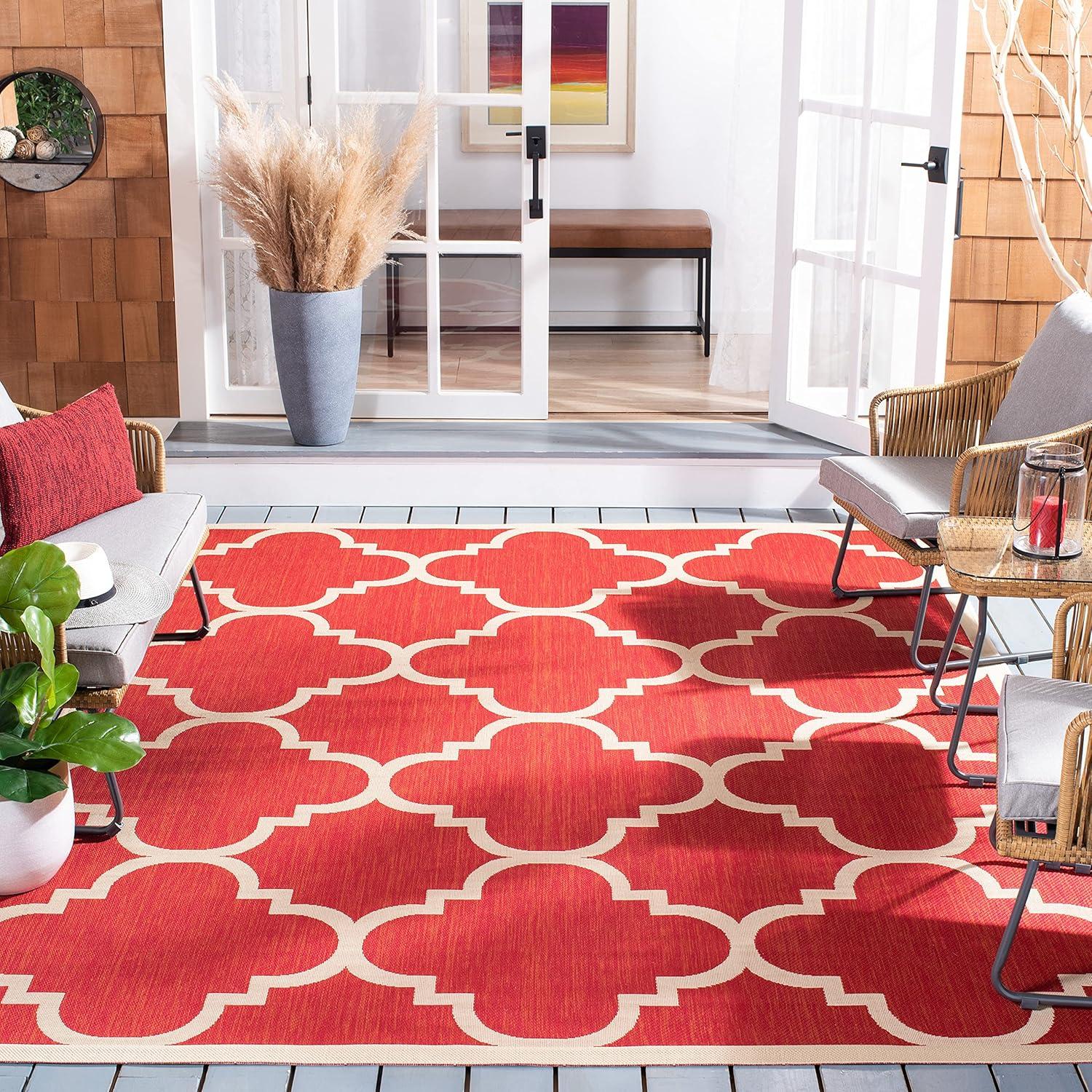 Safavieh Courtyard Becky Quatrefoil Indoor/Outdoor Area Rug, 4' x 4' Square, Red