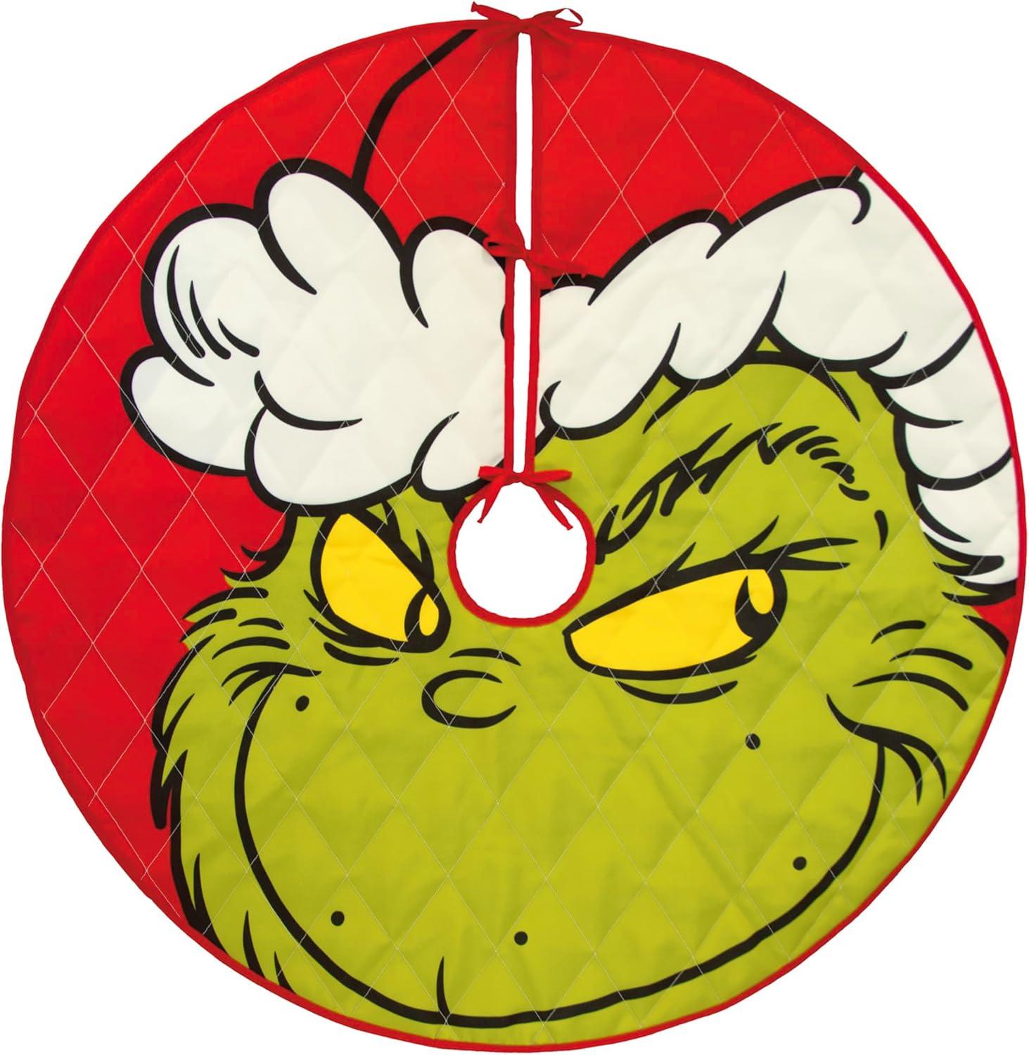 Dr. Seuss Grinch Red and Green Fabric Christmas Tree Skirt