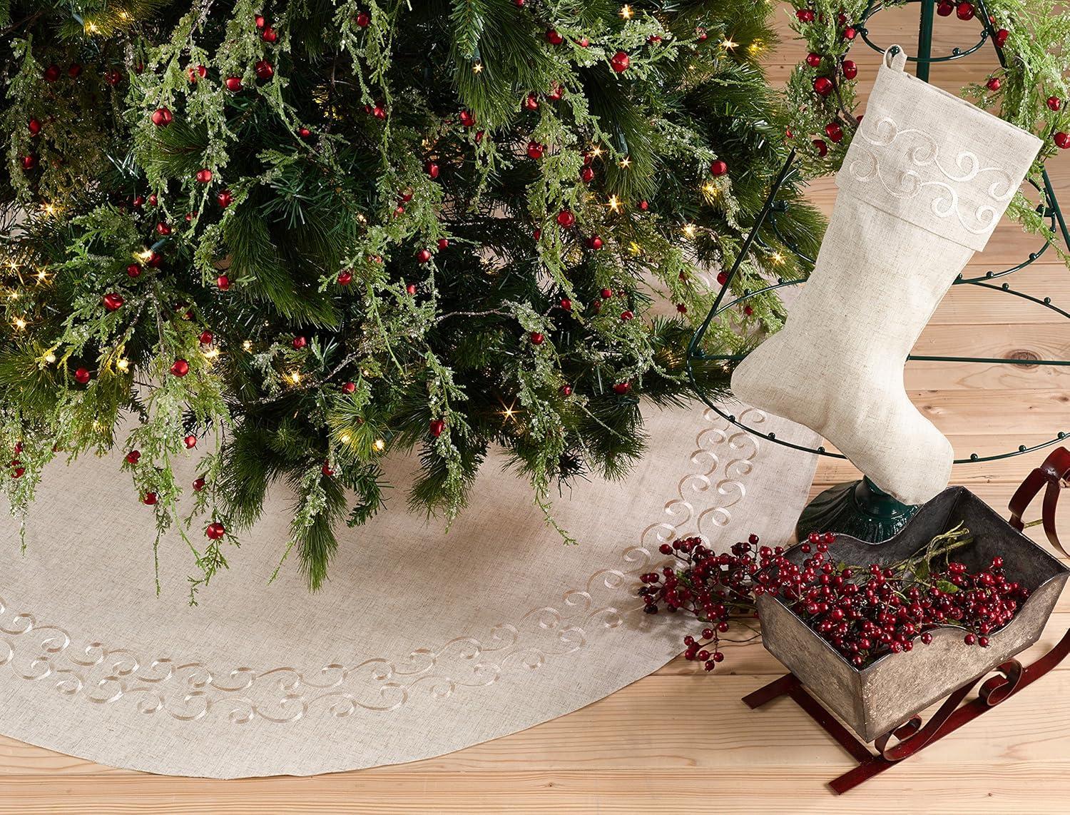 Saro Lifestyle Saro Lifestyle Embroidered Christmas Tree Skirt, Natural, 56"