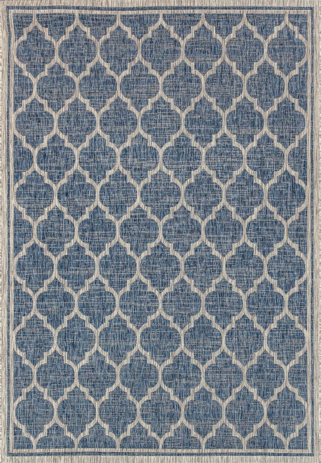 8'x10' Trebol Moroccan Trellis Textured Weave Indoor/Outdoor Area Rug, Navy/Gray - JONATHAN Y