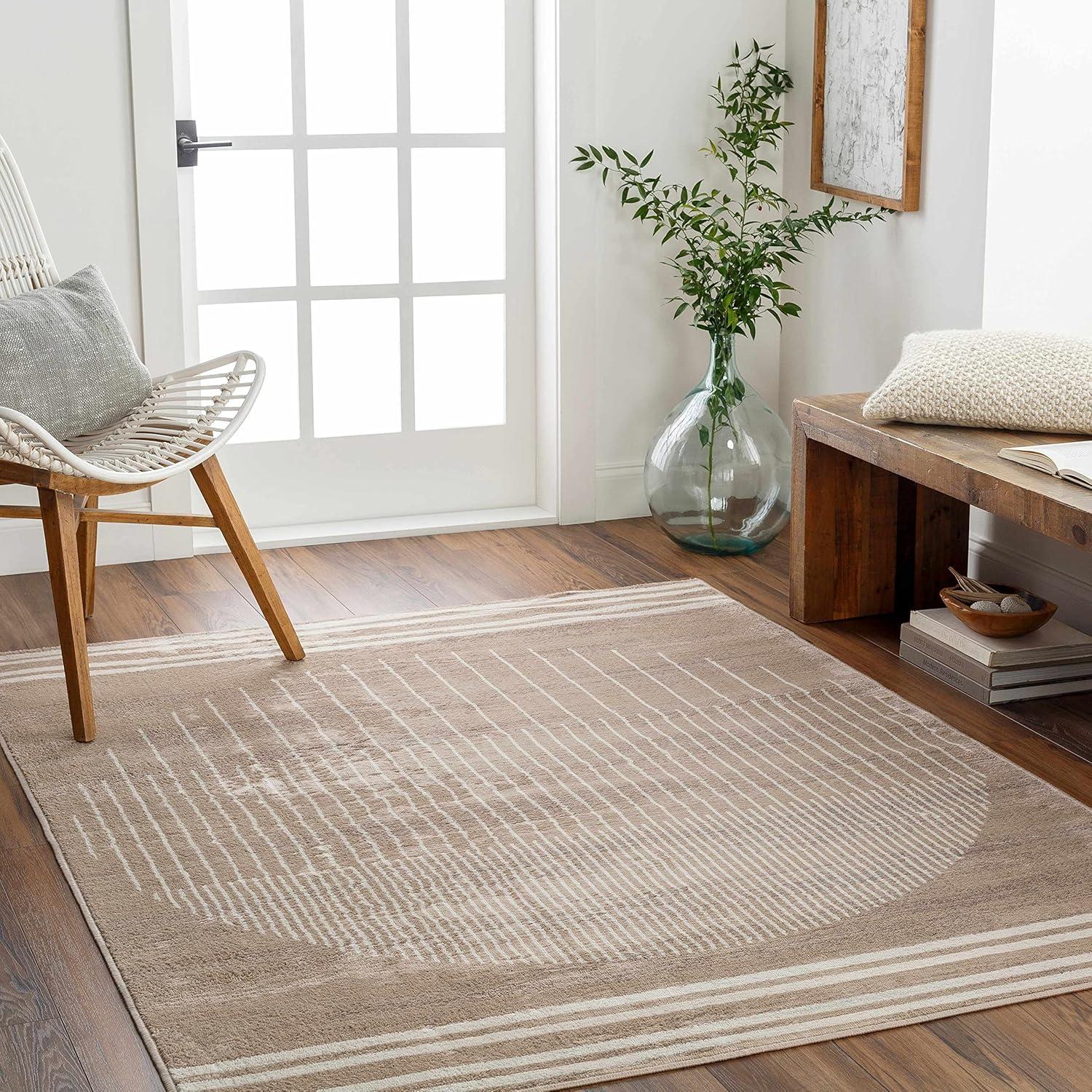 Yoad Tan and Cream Geometric Synthetic Area Rug