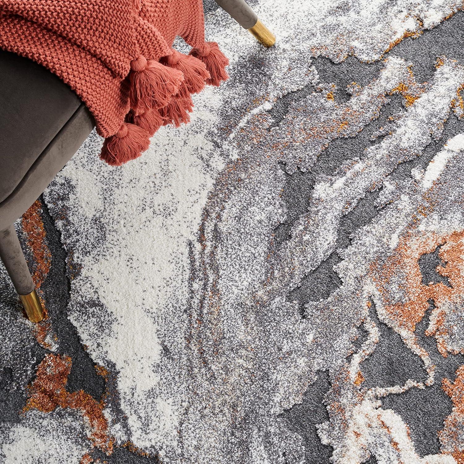 Cyrus Shag CYR121 Power Loomed Indoor Area Rug - Dark Grey/Orange - 6'7"x6'7" - Safavieh