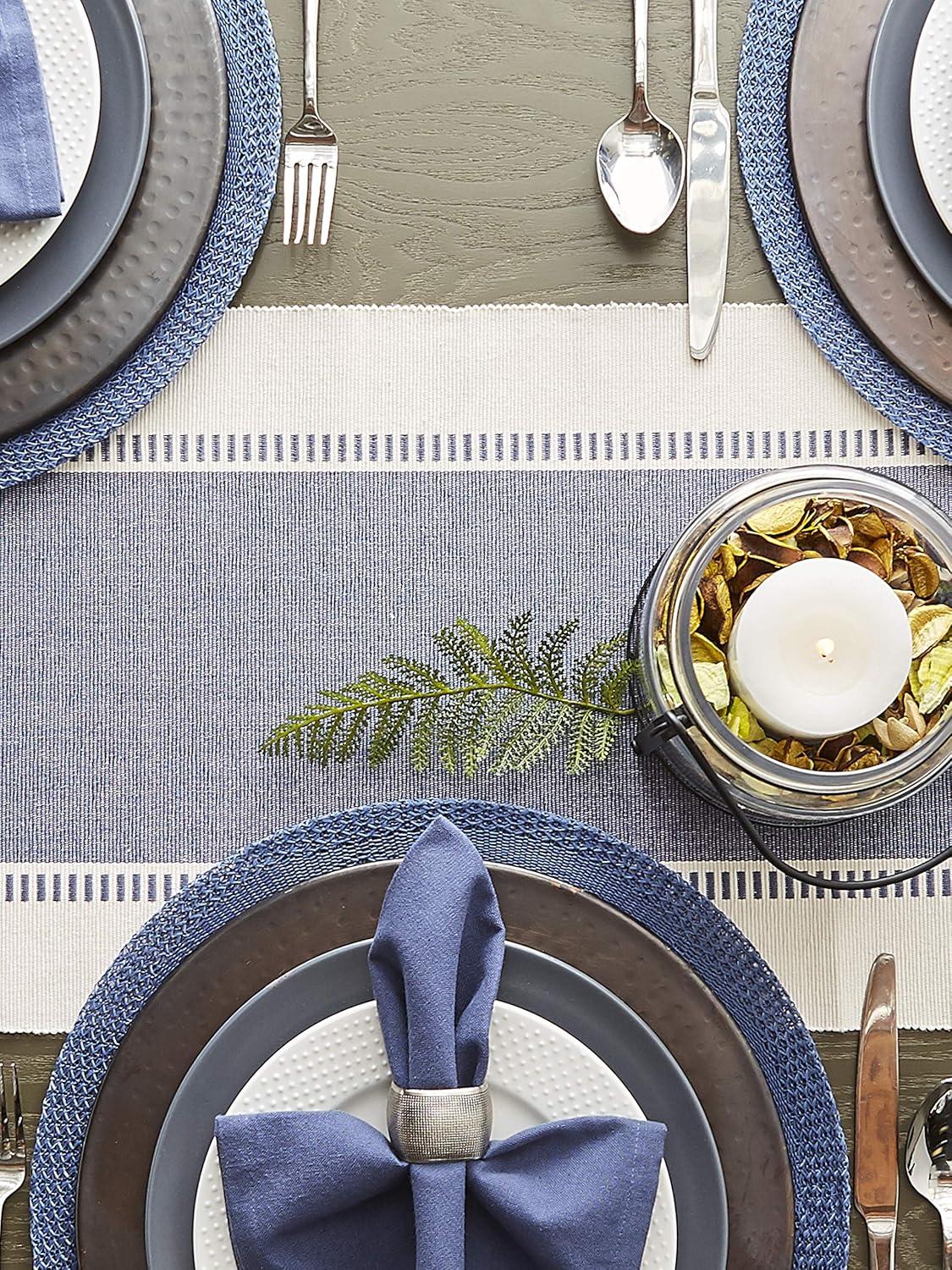 Design Imports  Ribbed Dobby Stripe Table Runner, French Blue, 13X108"